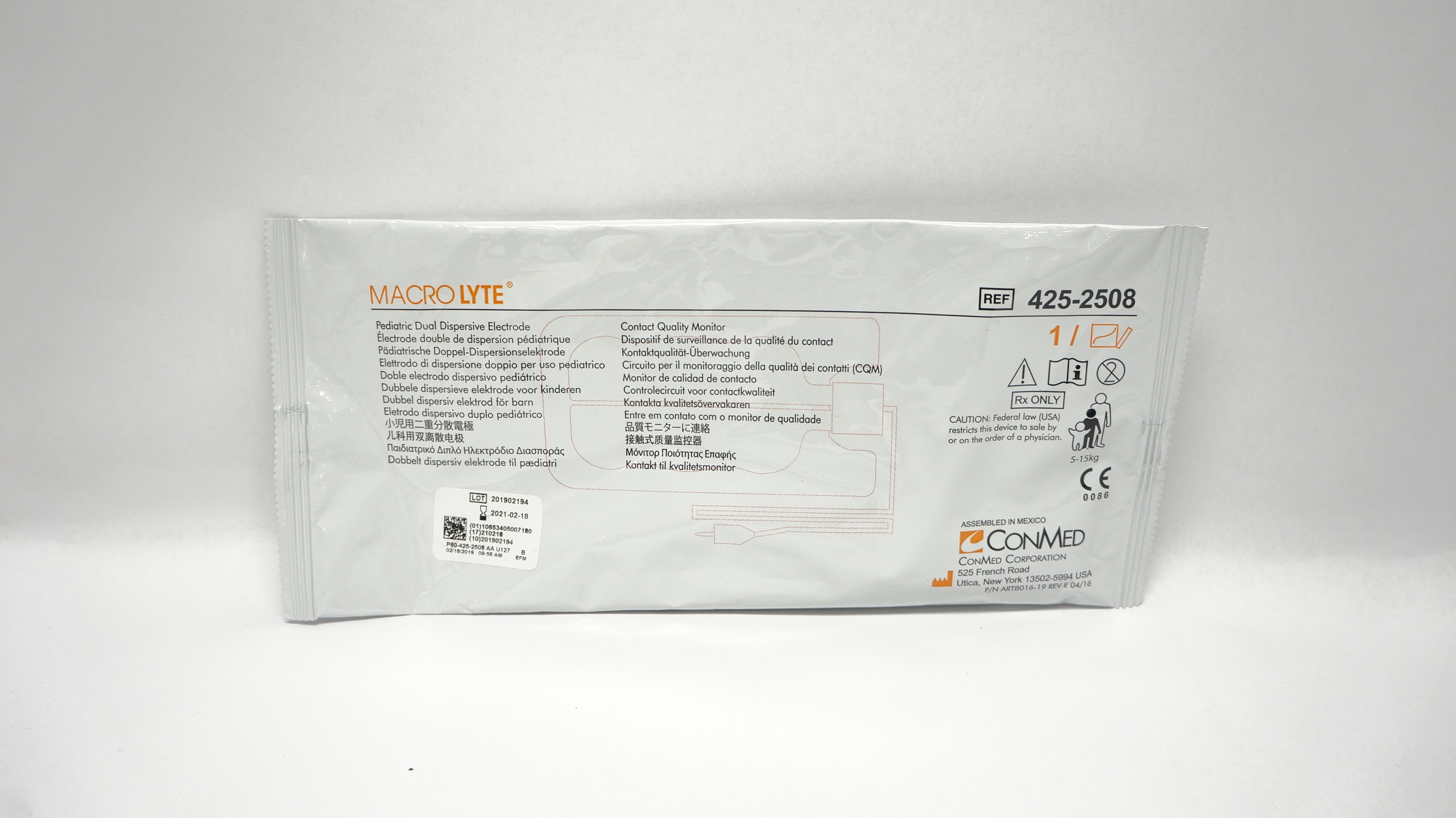 ConMed 425-2508 MACROLYTE Pediatric Dual Dispersive Electrode 5-15kg (x)