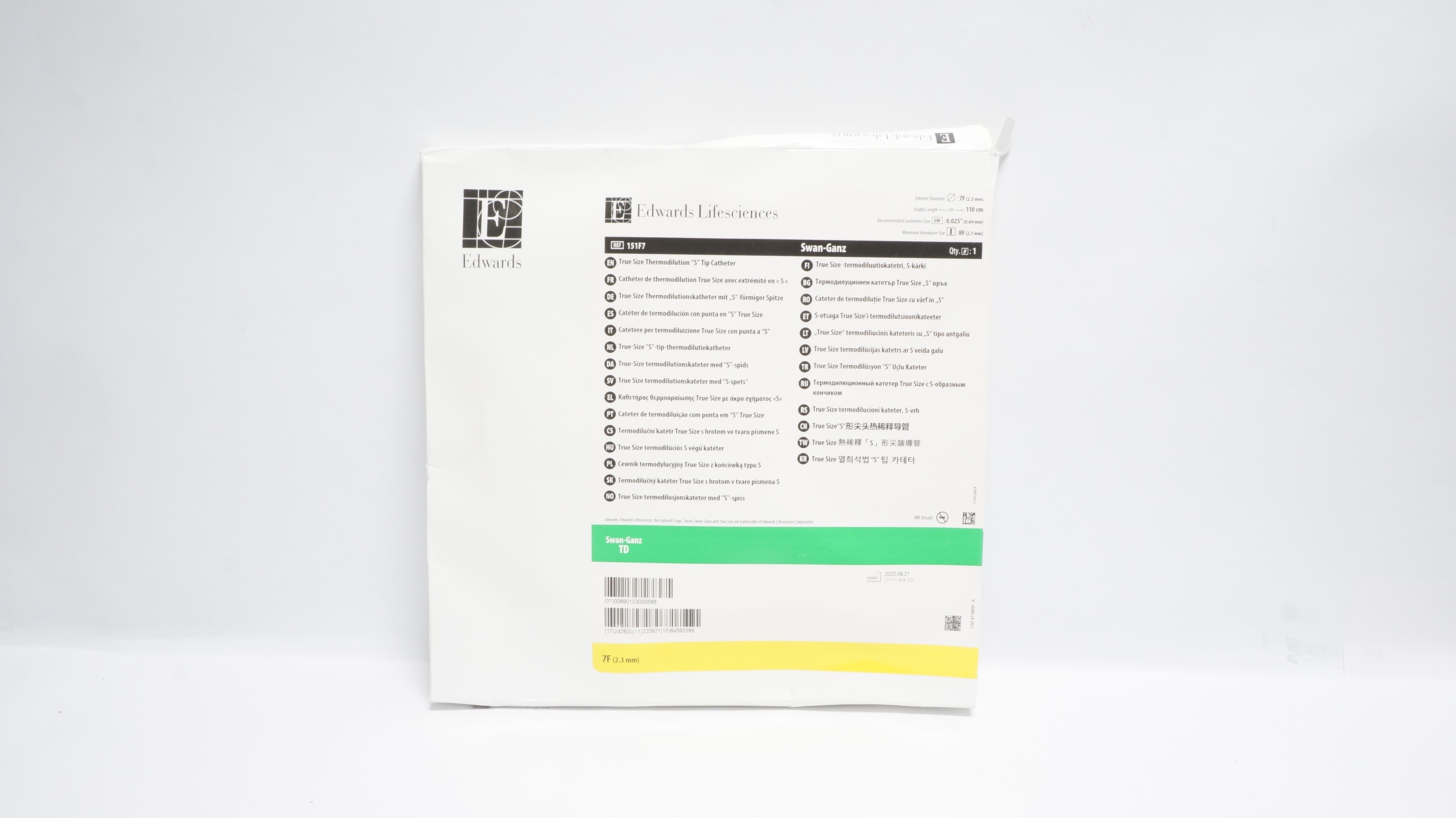 Edwards Lifesciences 151F7 Swan-Ganz TD True Size Thermodilution S-Tip Cath.7F(x)