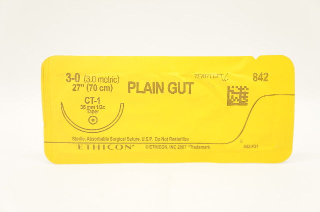 Ethicon 842 3-0 Plain Gut Surgical Stre CT-1 36mm 1/2c Taper, 27inch