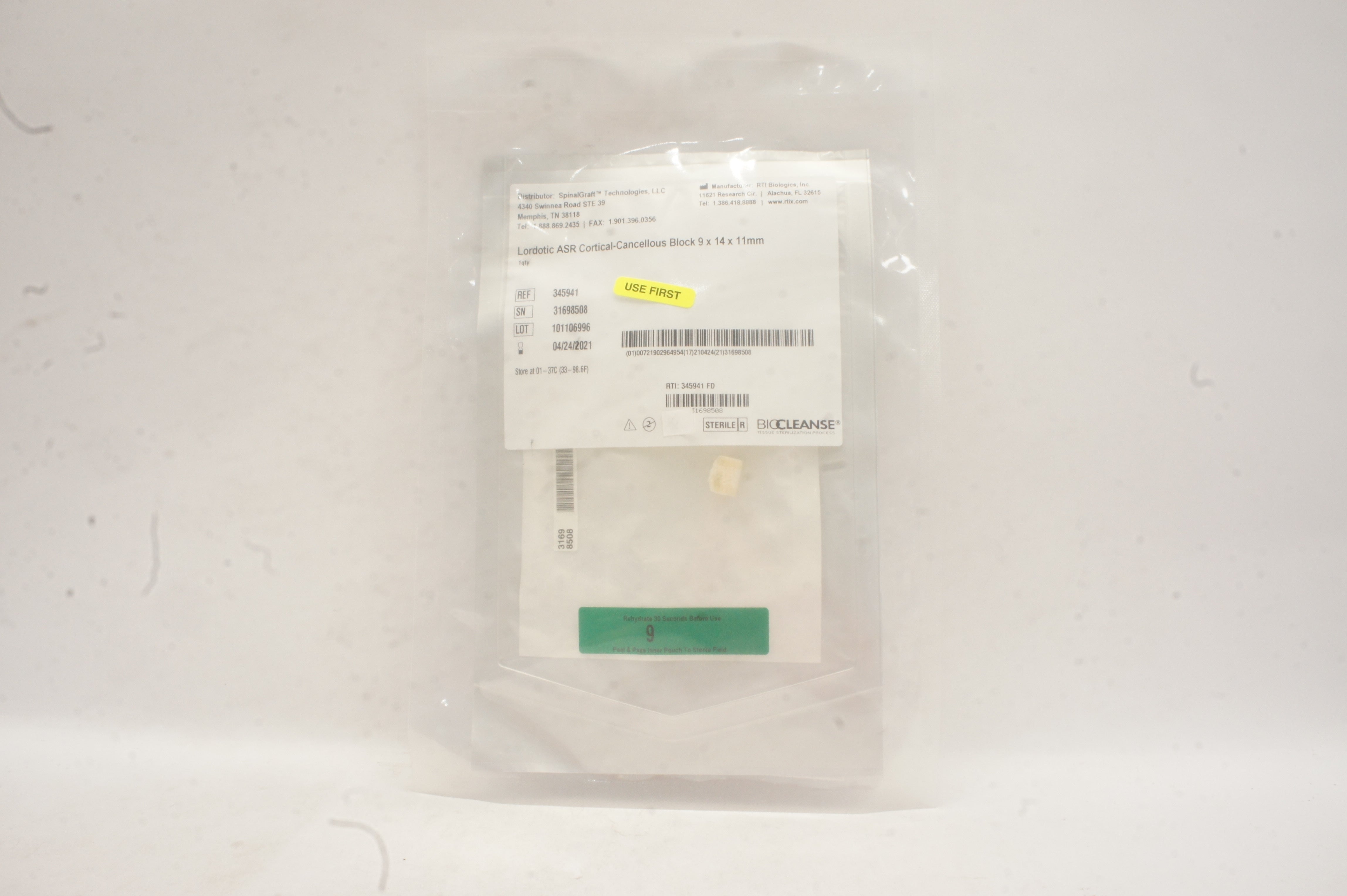 Biocleanse 345941 Lordotic ASR Cortical-Cancellous Block 9x14x11mm (x)