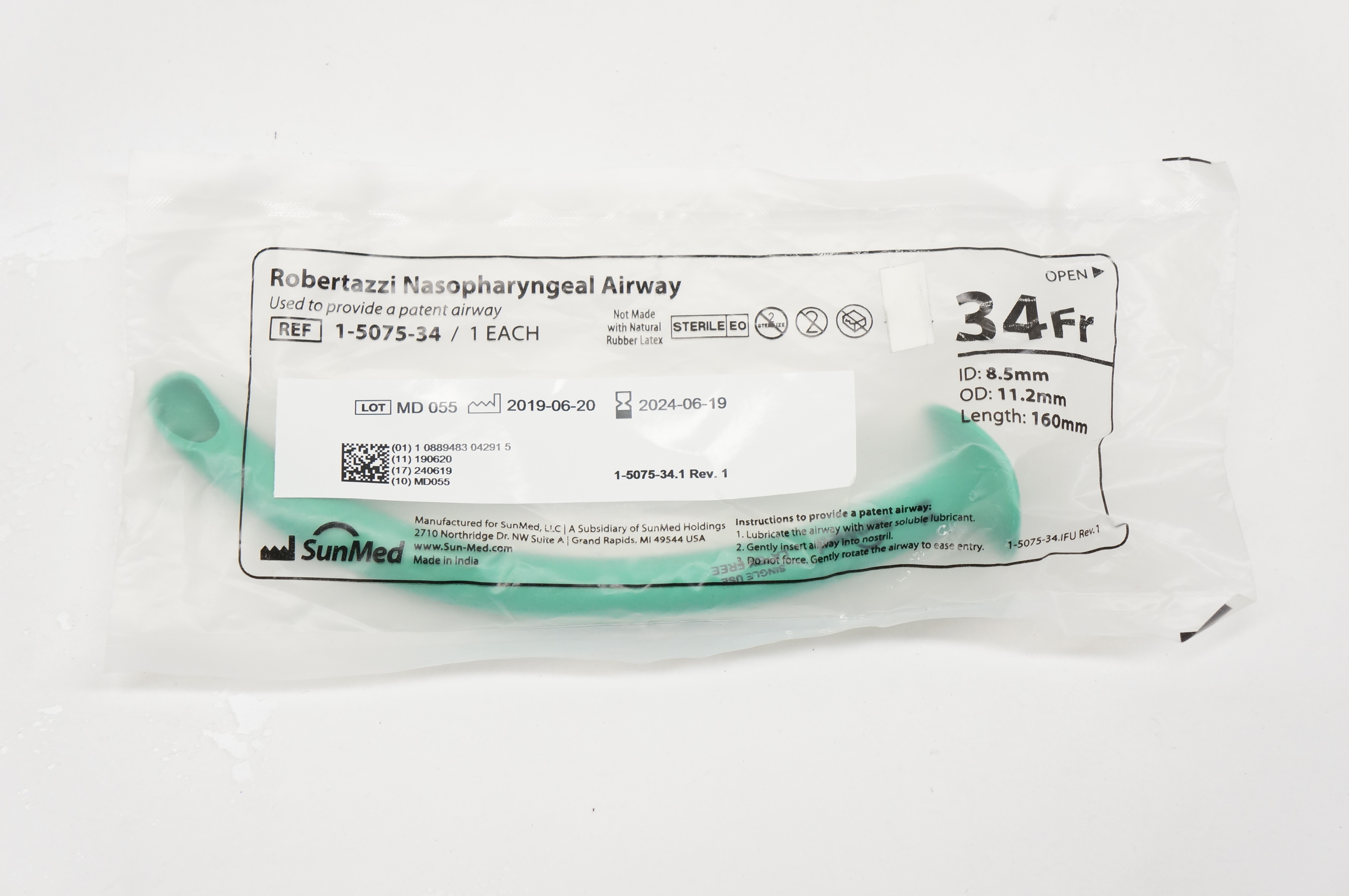 SunMed 1-5075-34 Robertazzi Nasopharyngeal Airway 34Fr.