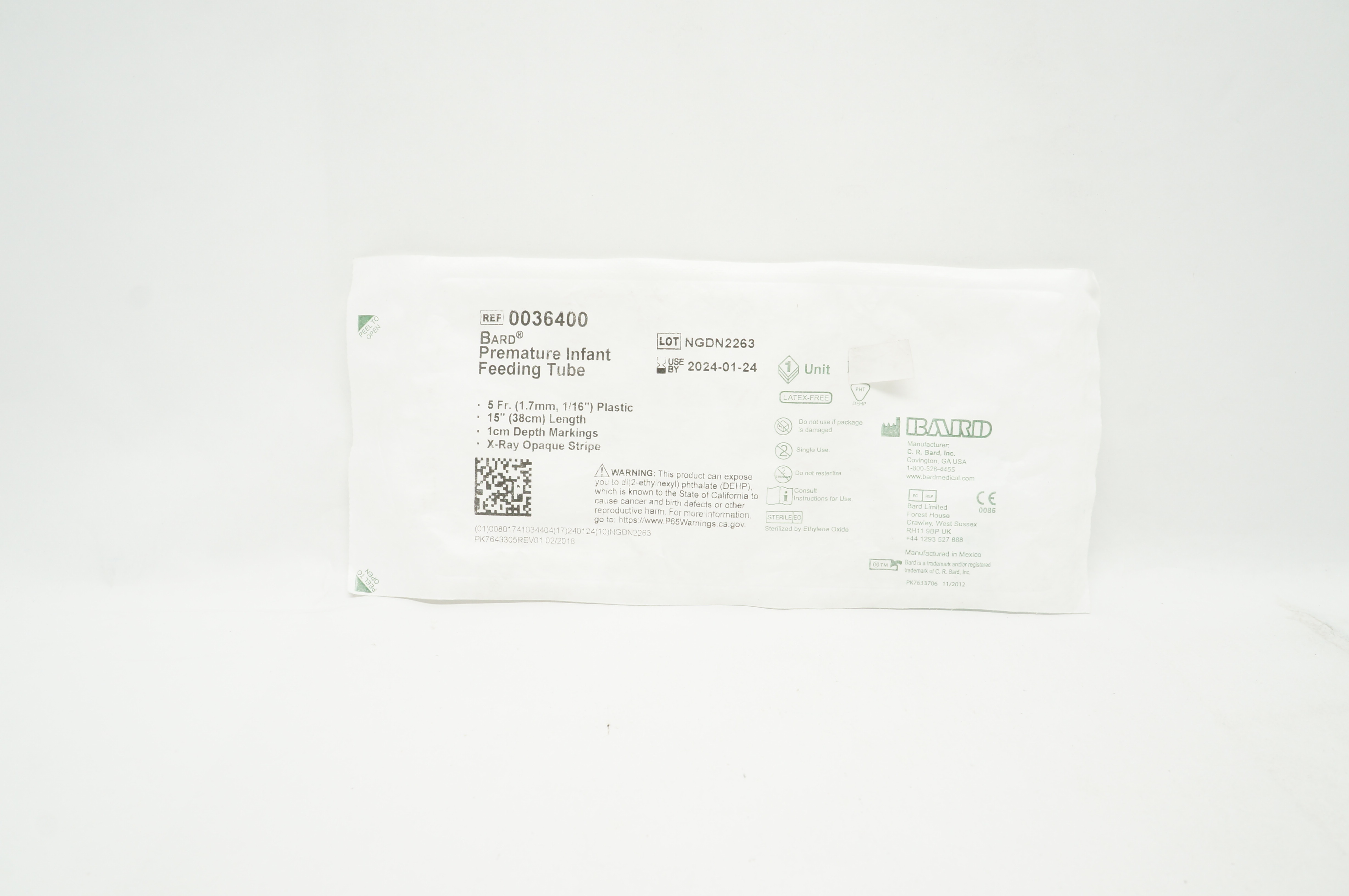 Bard 0036400 Premature Infant Feeding Tube 5Fr x 15inch