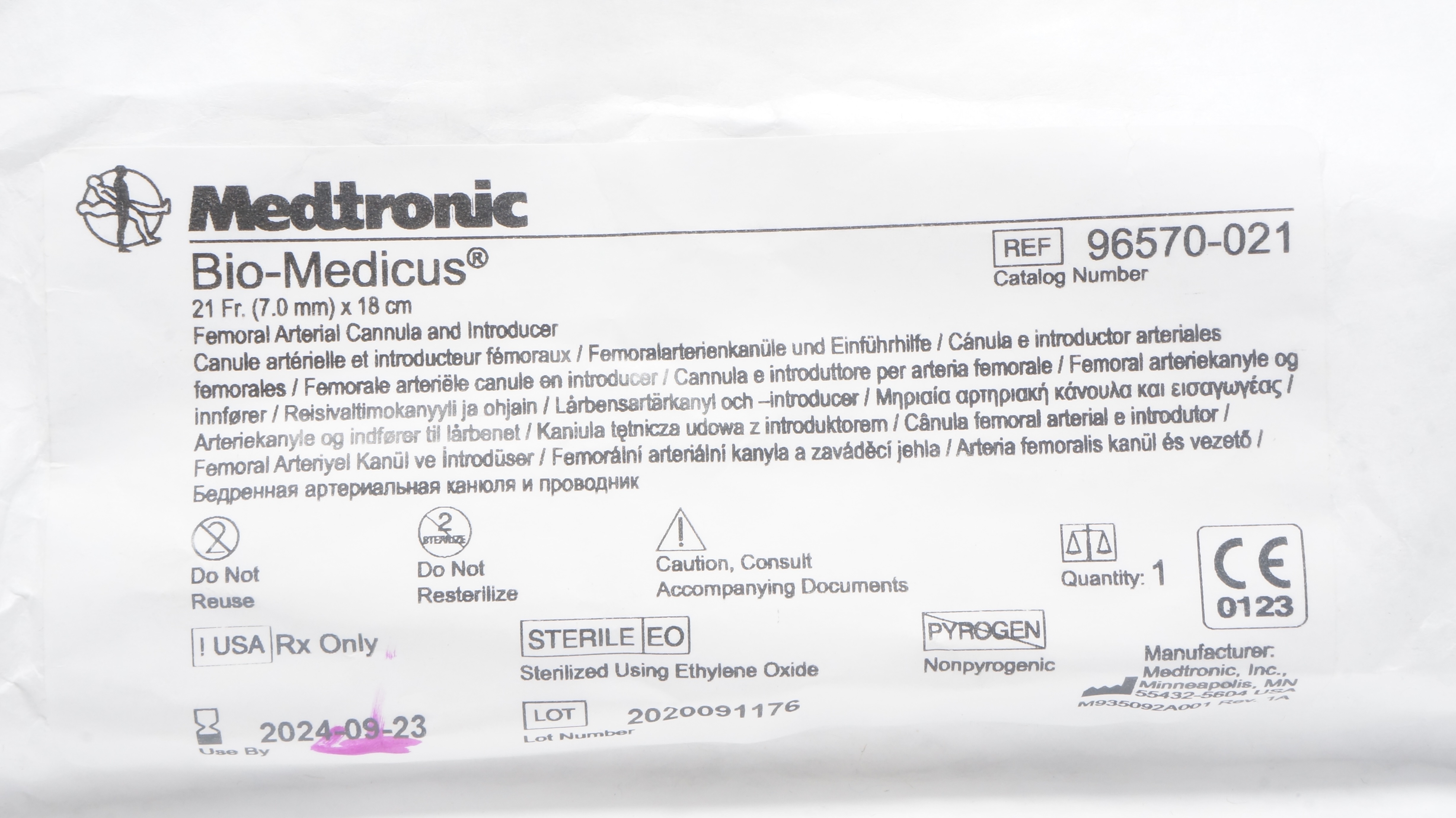 Medtronic 96570-021 Bio-Medicus Arterial Cannula & Introducer 21Fr x 18cm (x)