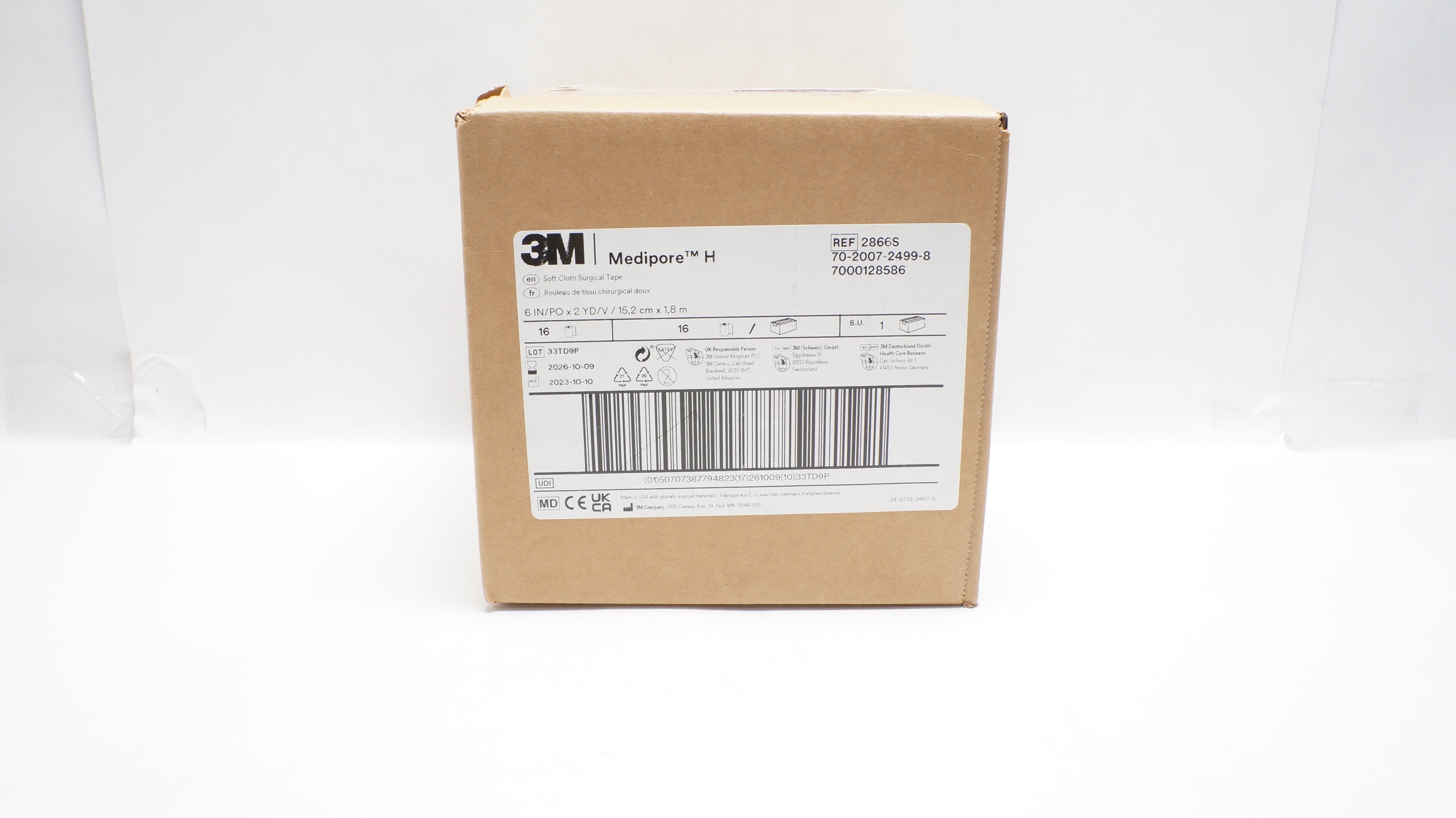 3M 2866S Medipore H Soft Cloth Surgical Tape 6inch x 2yd. - Case of 16