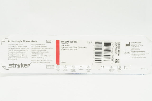 Stryker 0375-940-000 Formula Aggressive 6-Flute Round Bur 4.0mm x 125mm (x)