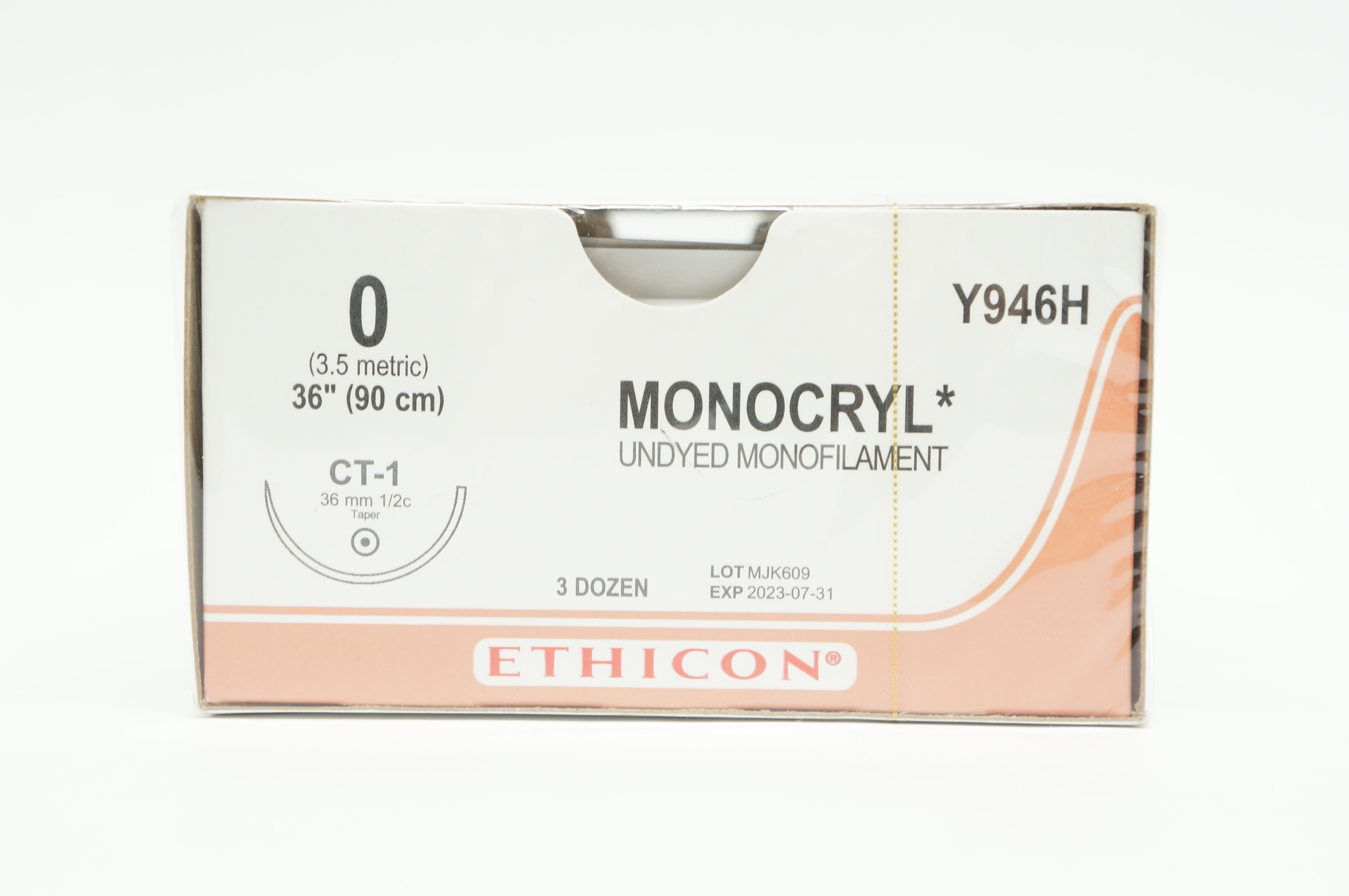 Ethicon Y946H 0 Monocryl CT-1 36mm 1/2c Taper 36inch - Box of 36