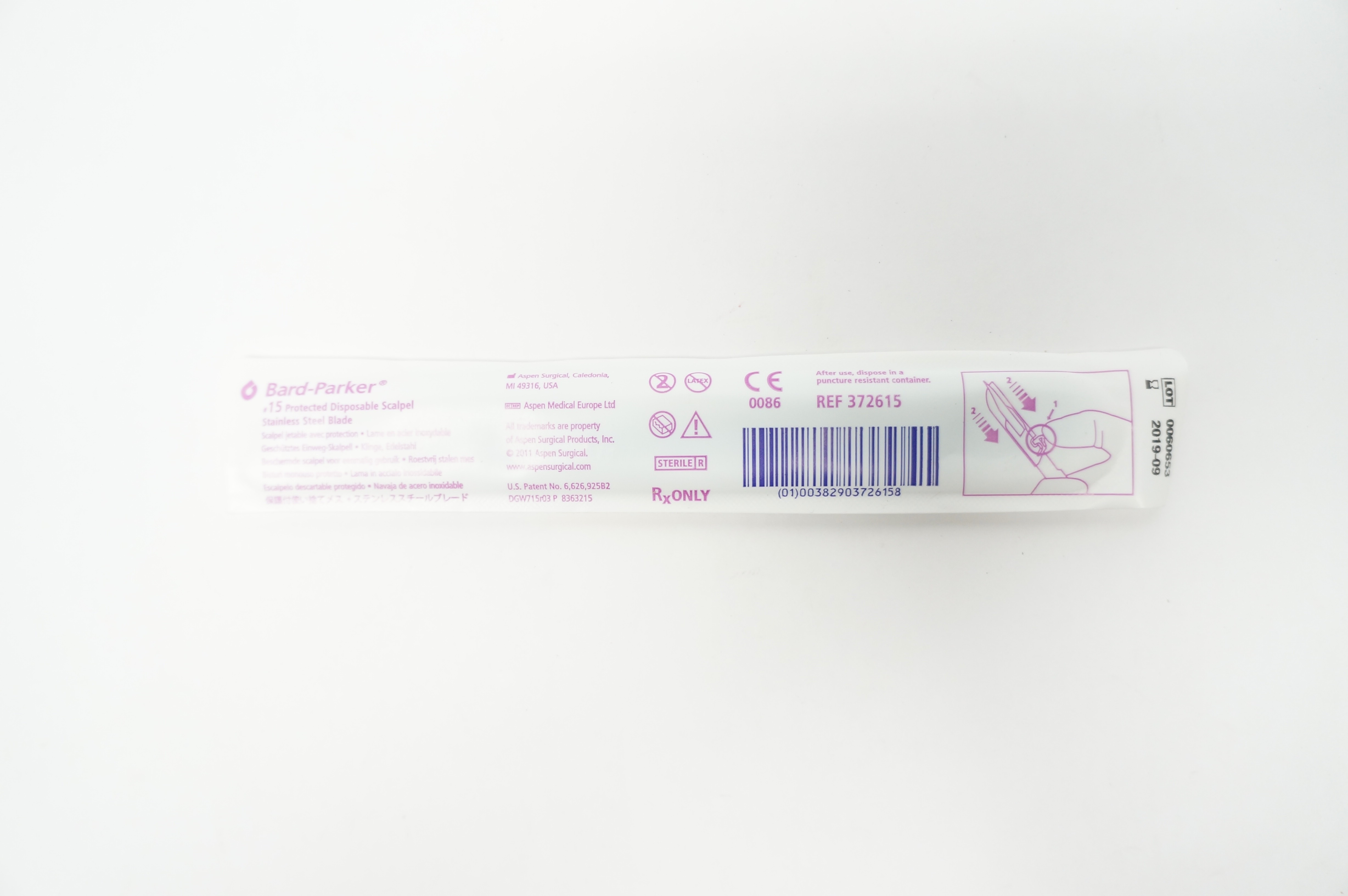 Aspen 372615 Bard-Parker Protected Scalpels Stain Steel Blade #15 (x)