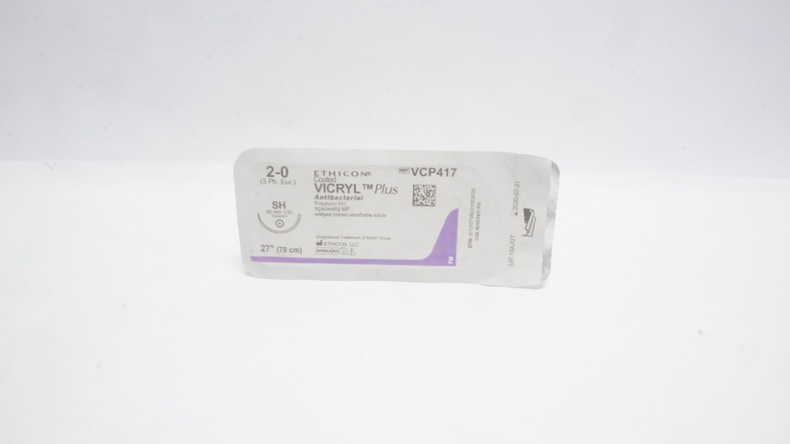 Ethicon VCP417 Coated VICRYL Plus Suture 2-0 27" SH Needle