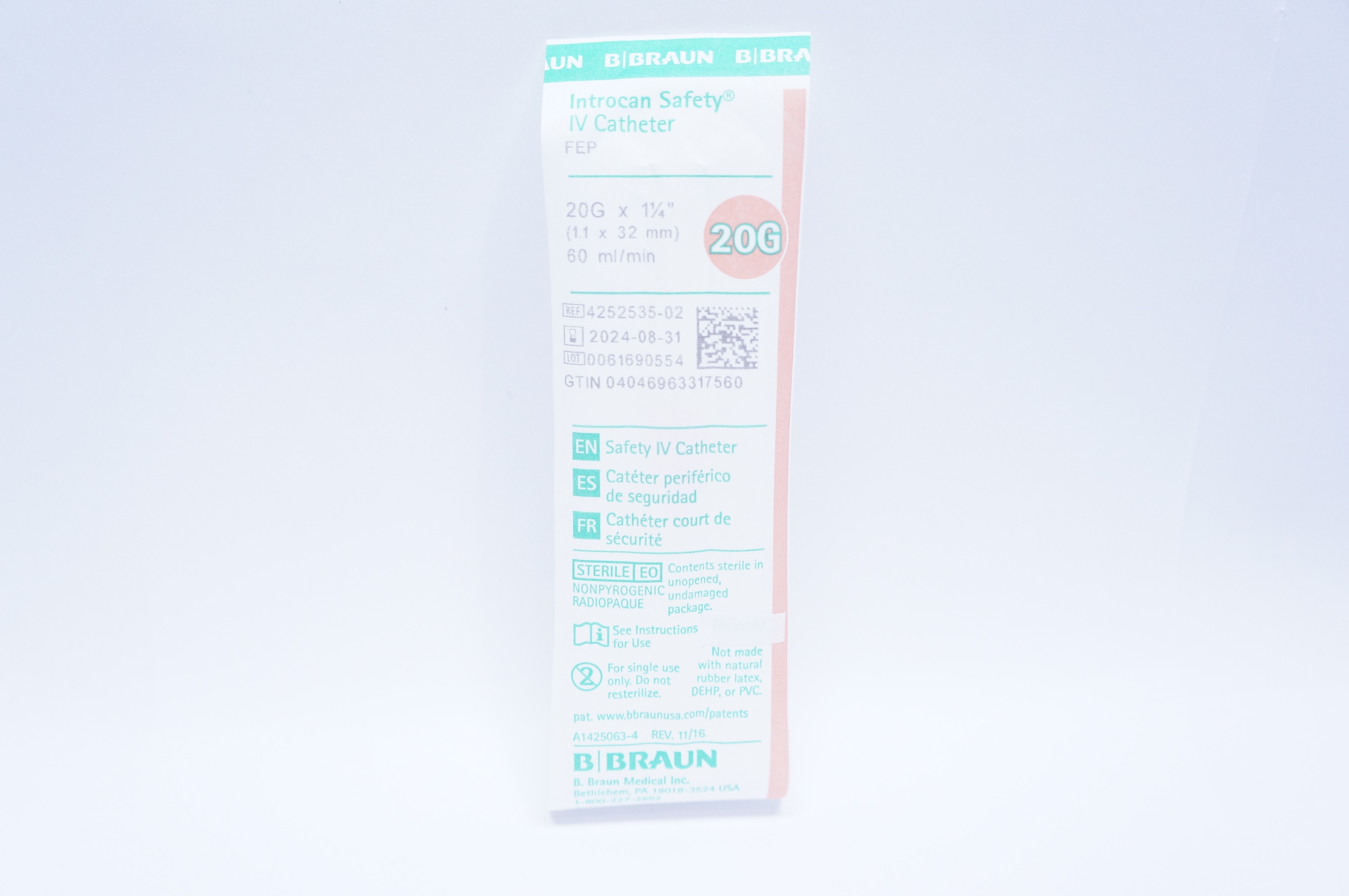 Braun 4252535-02 Introcan Safety IV Cath. 20G x 1-1/4inch