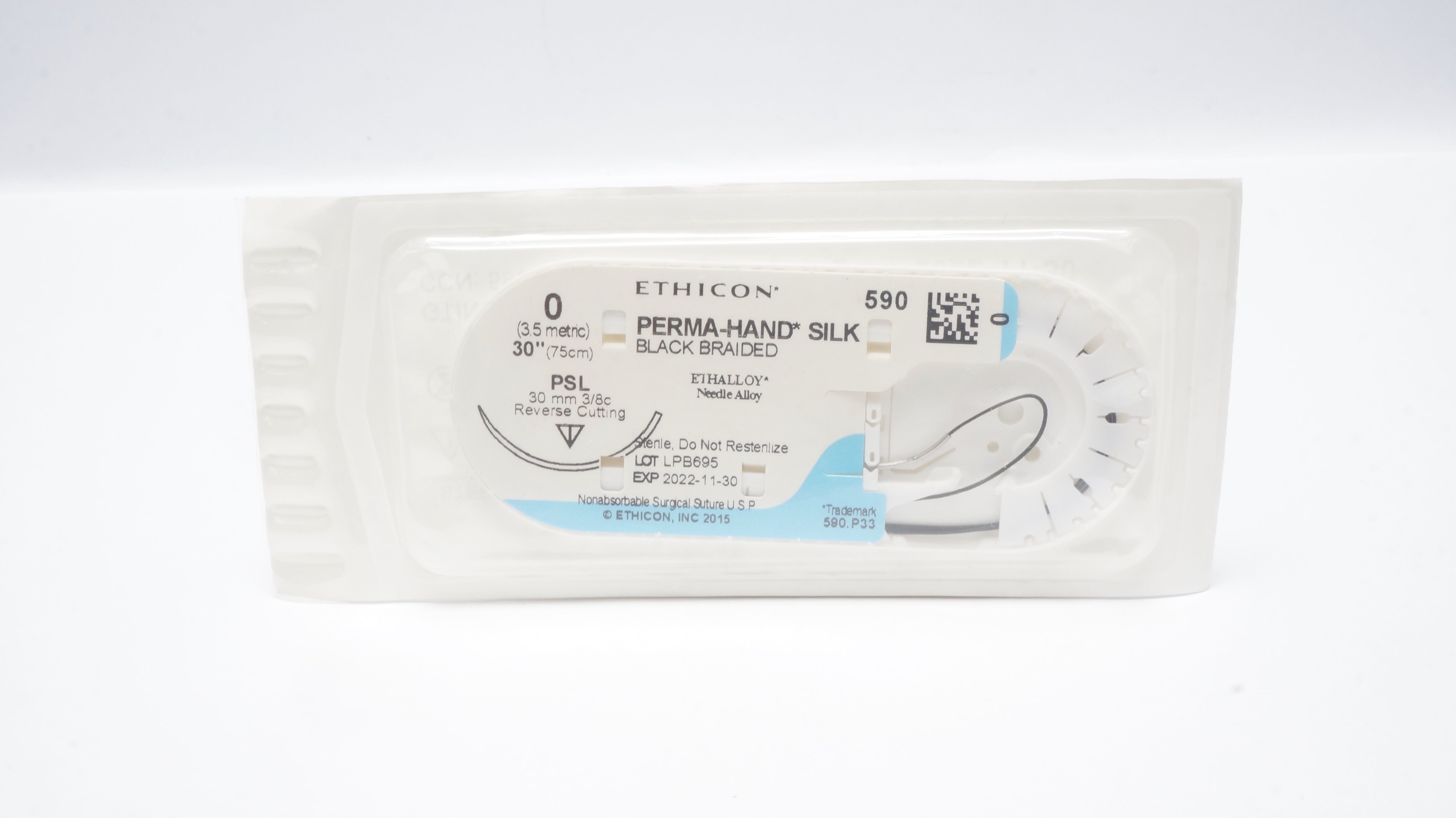 Ethicon 590 0 PERMA-HAND SILK Stre PSL 30mm 3/8c Reverse Cutting 30inch (x)