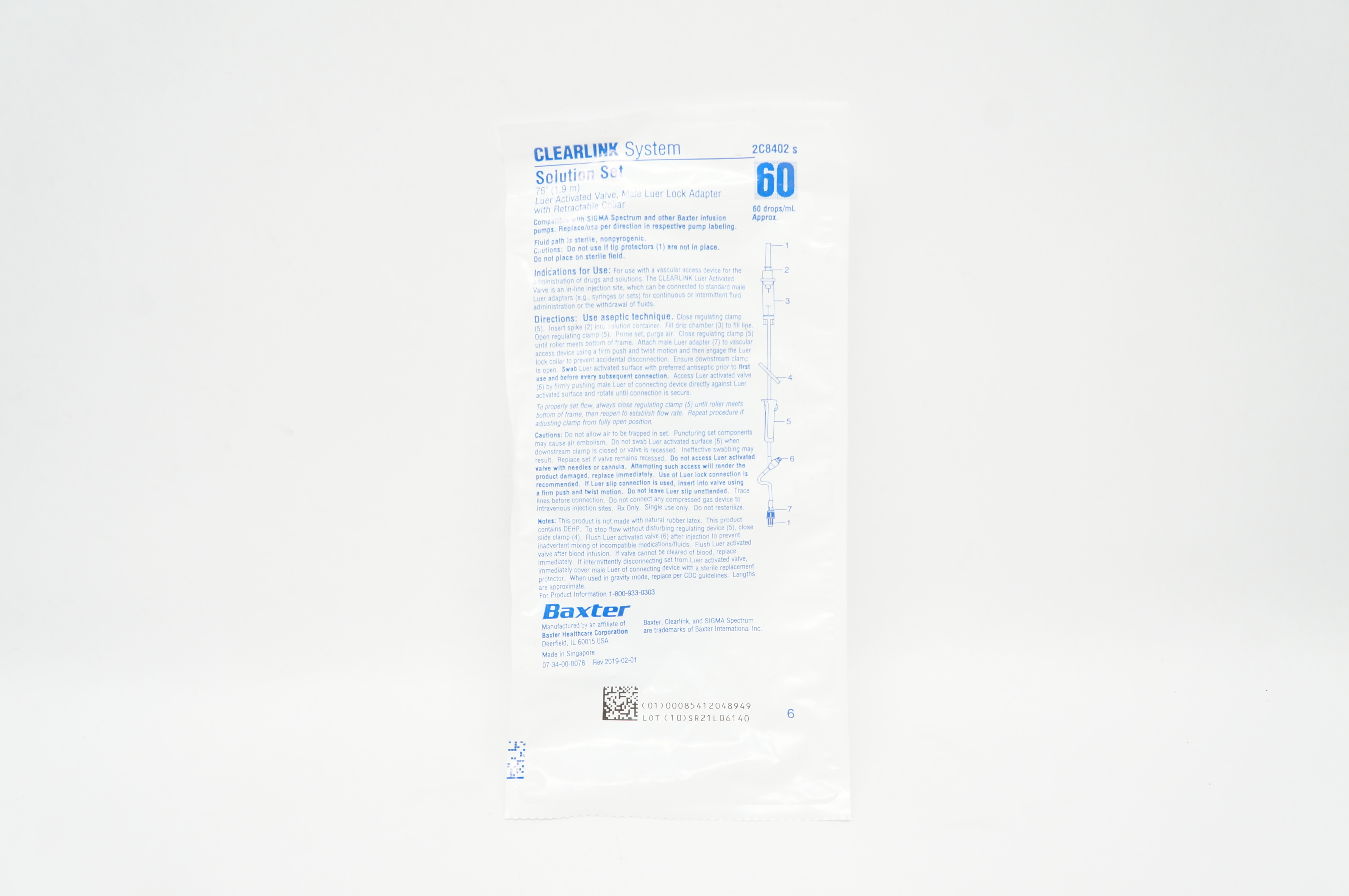 Baxter 2C8402S CLEARLINK System Solution Set 60drops/ml, 76inch
