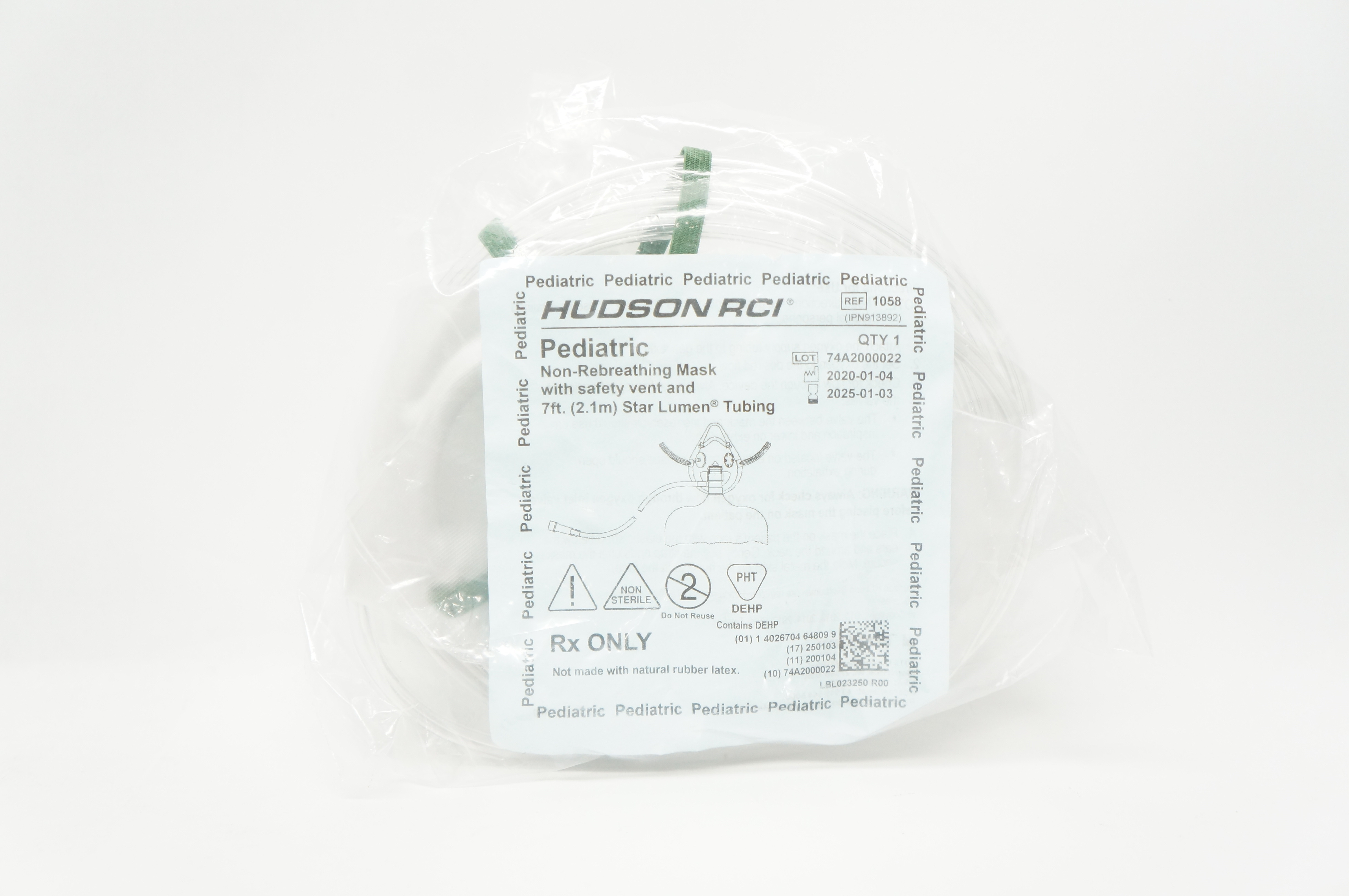 Hudson RCI 1058 Pediatric Non-Rebreathing Mask with Safety Vent 7Ft.