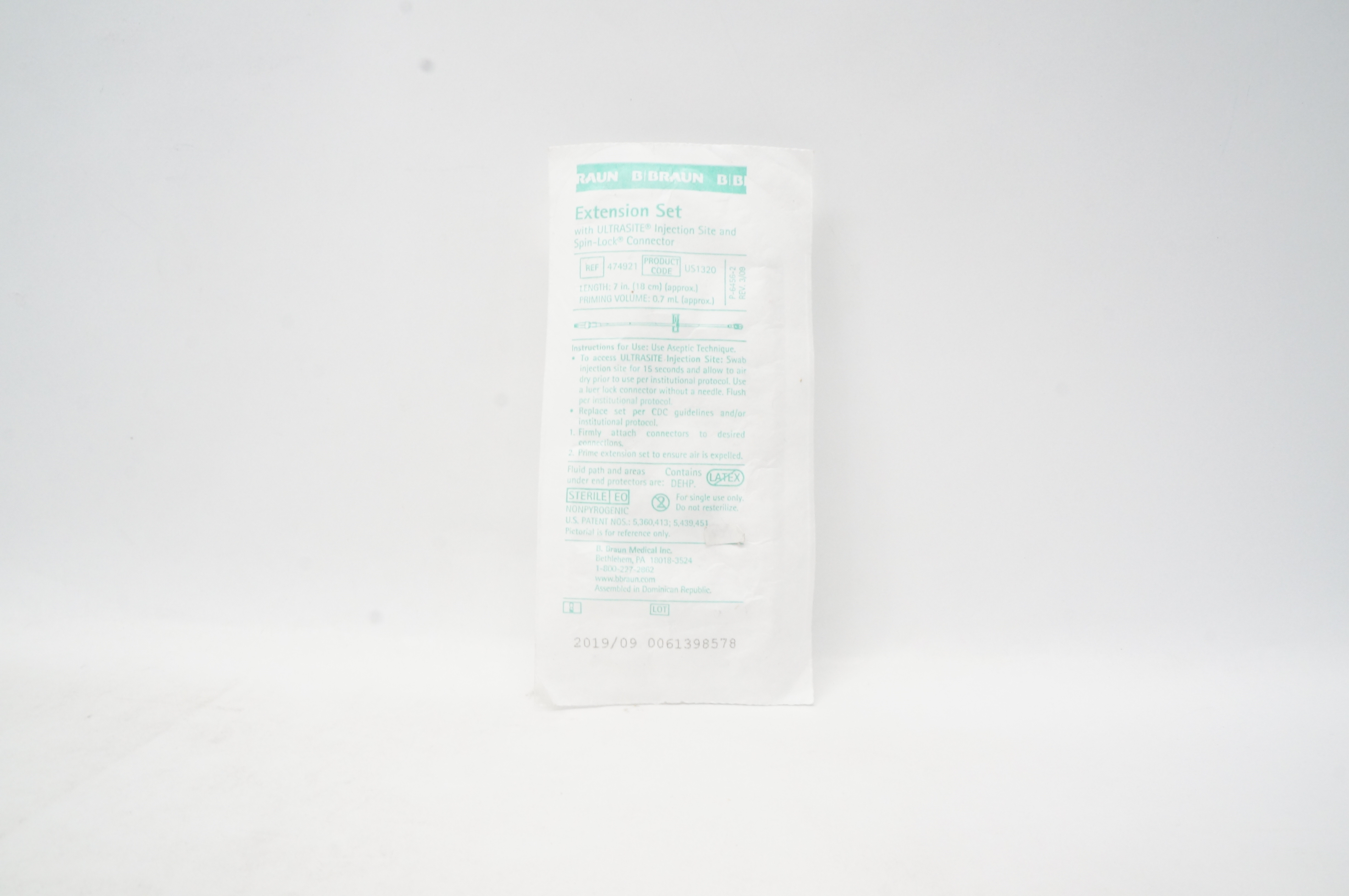 B.Braun 474921 Extension Set ULTRASITE Injection Site & SPIN-LOCK Connector 7in