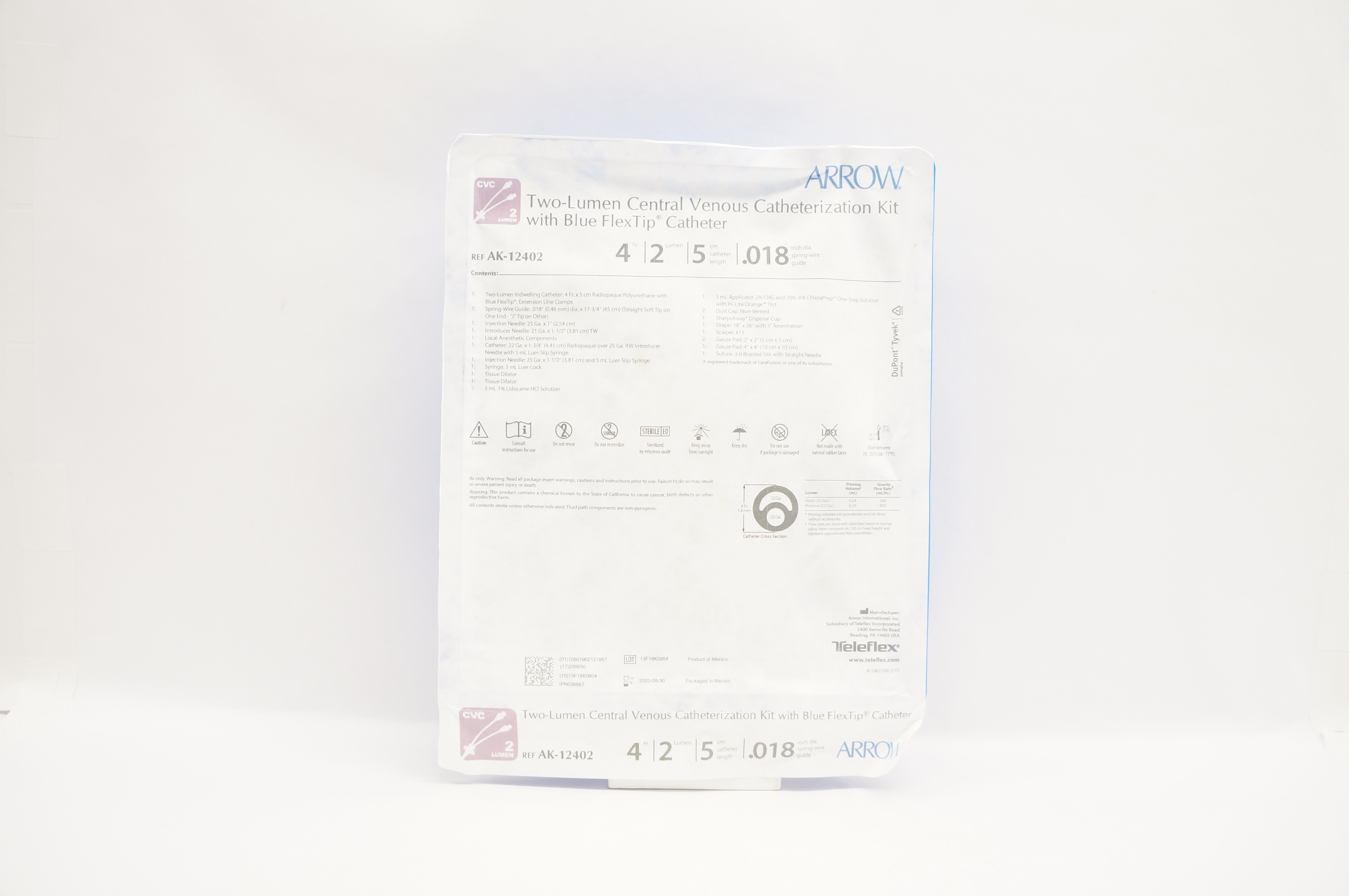 Arrow AK-12402 Two-Lumen Central Venous Catheterization Kit 4Fr (x)