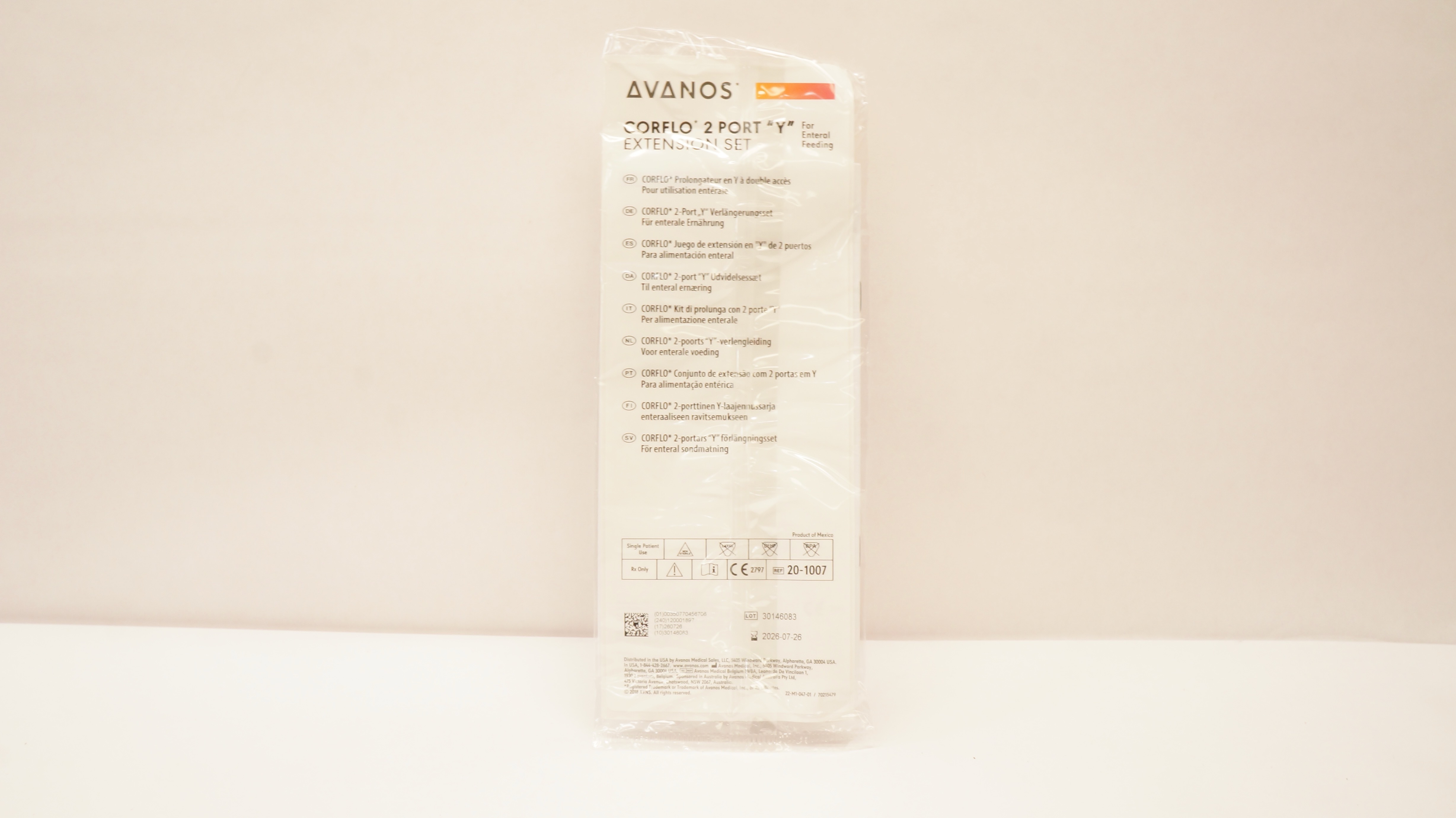 Avanos  20-1007 Corflo 2 Port "Y" Extension Set For Enteral Feeding