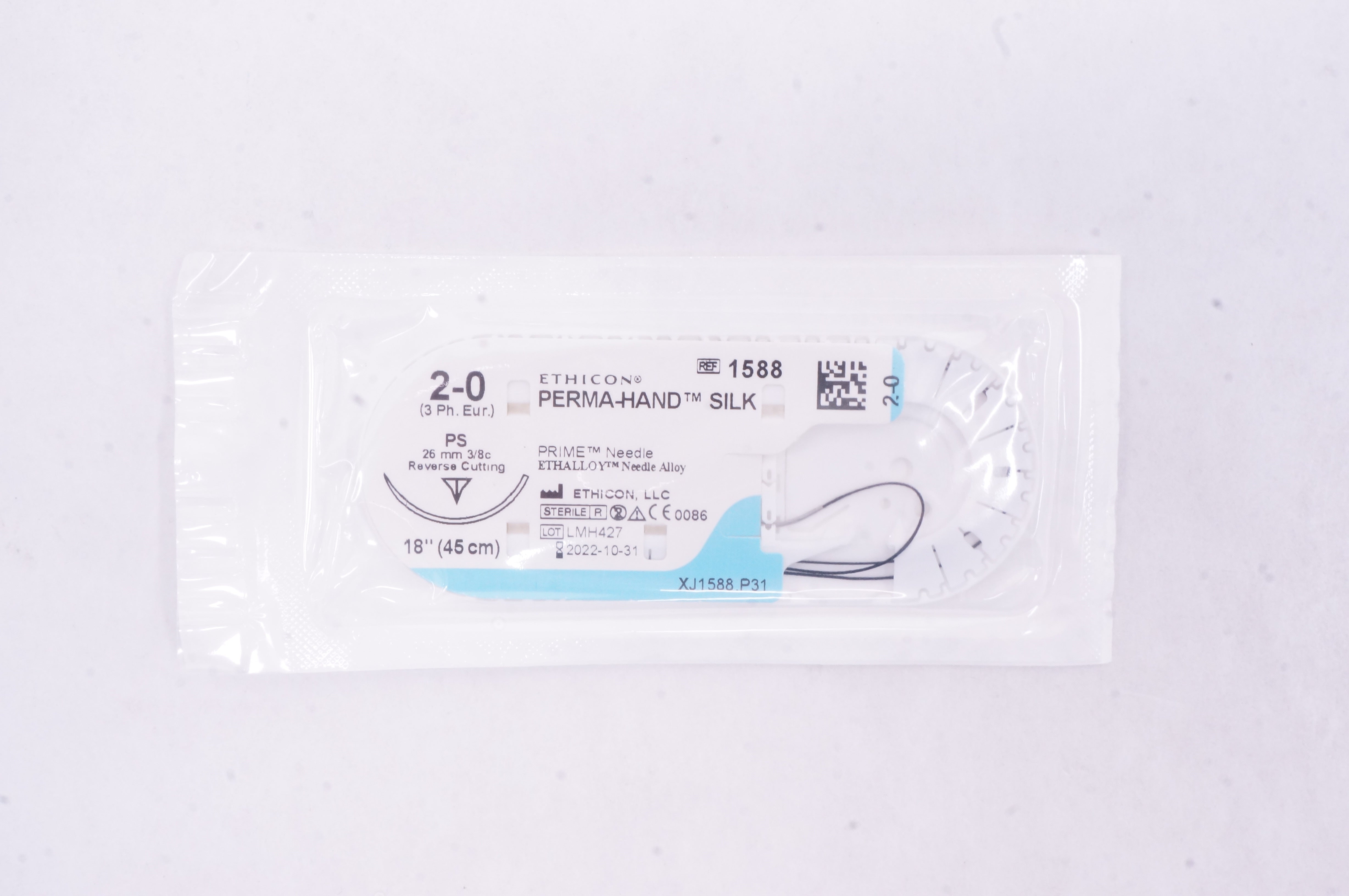 Ethicon 1588 2-0 PERMA-HAND SILK PS, 26mm 3/8c Reverse Cutting, 18inch