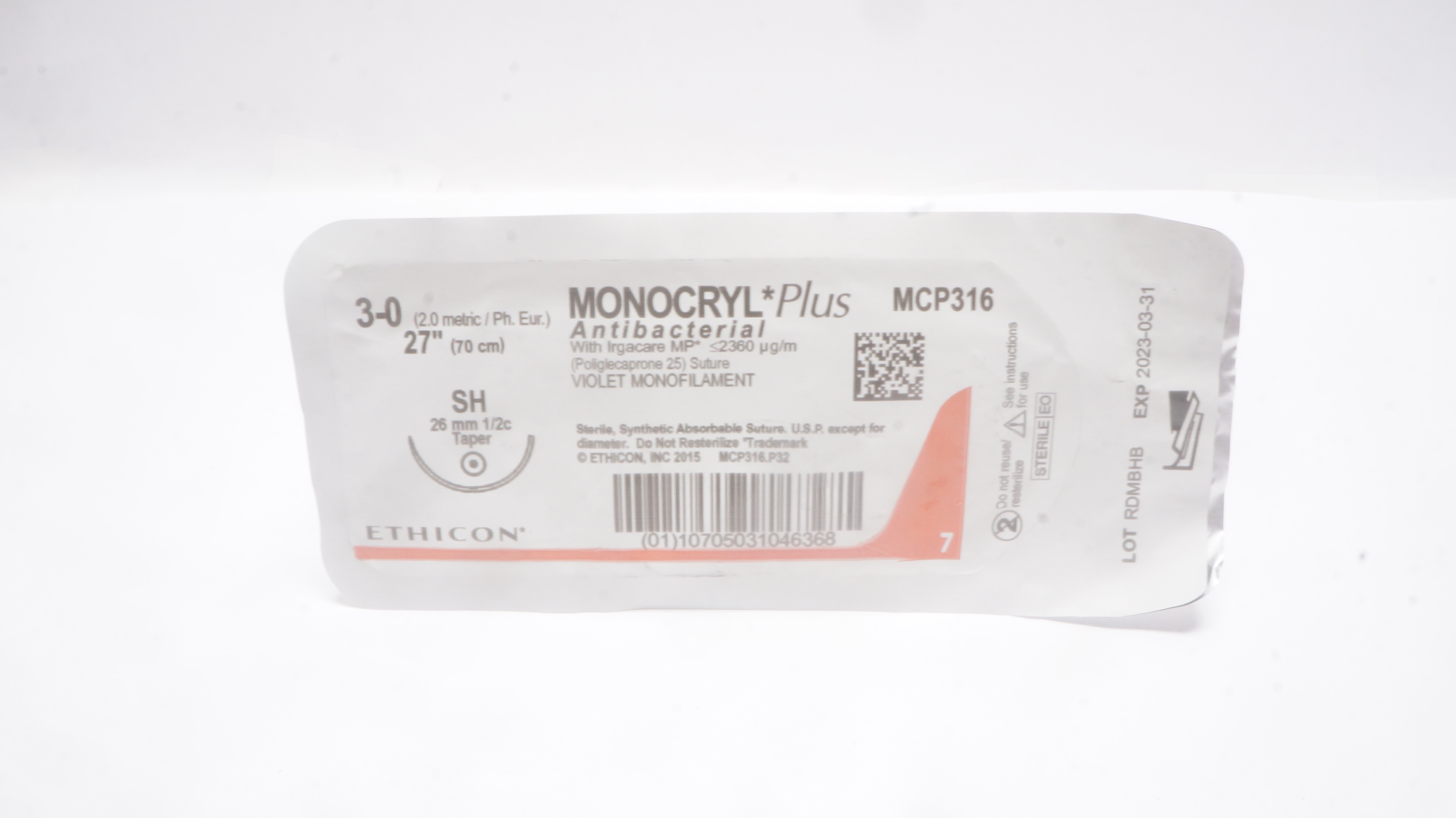 Ethicon MCP316 3-0 MONOCRYL Plus, SH, 26mm 1/2c Taper, 27inch (x)