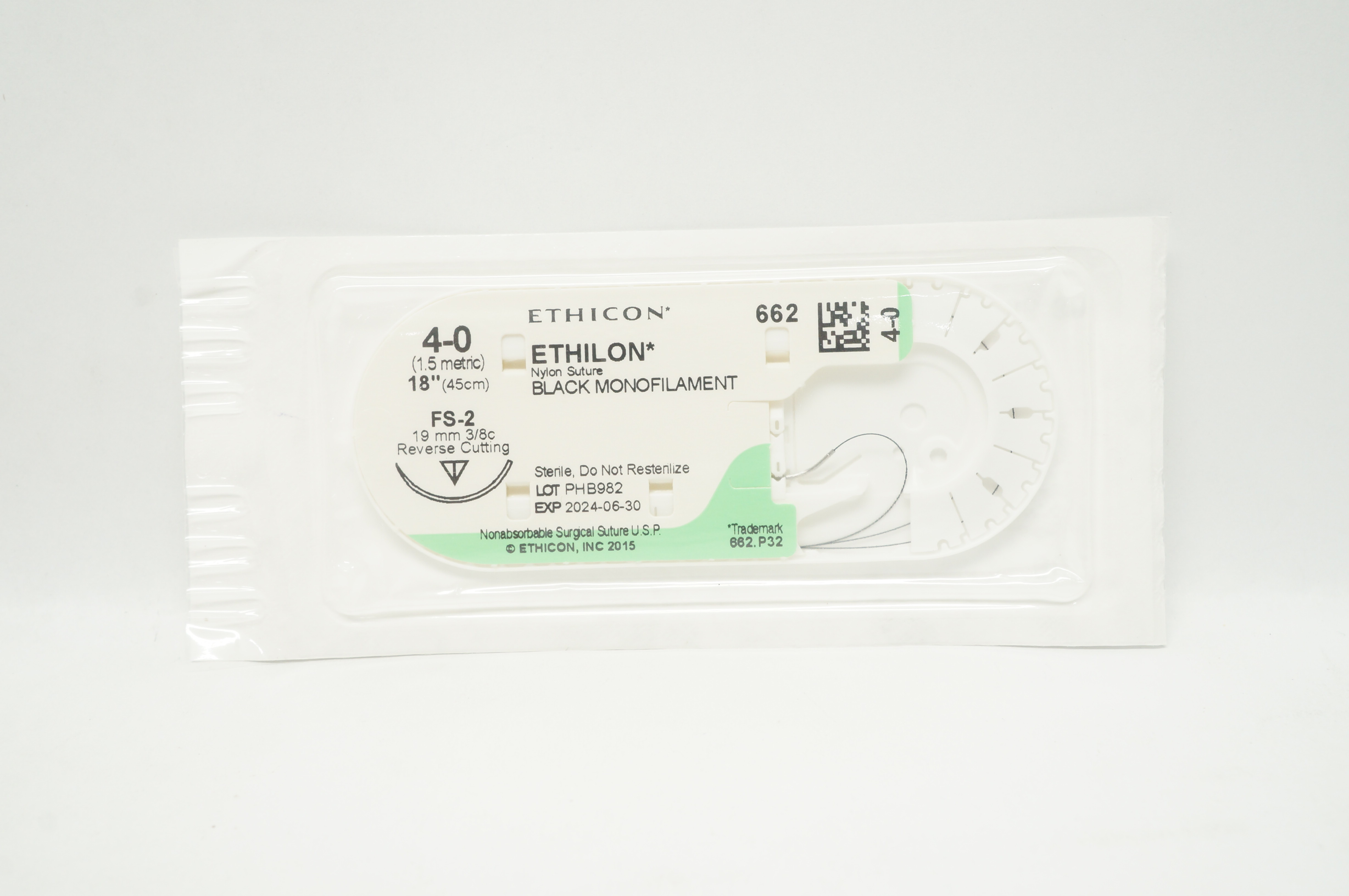 Ethicon 662 4-0 ETHILON Nylon Stre FS-2 19mm 3/8c Reverse Cutting, 18inch