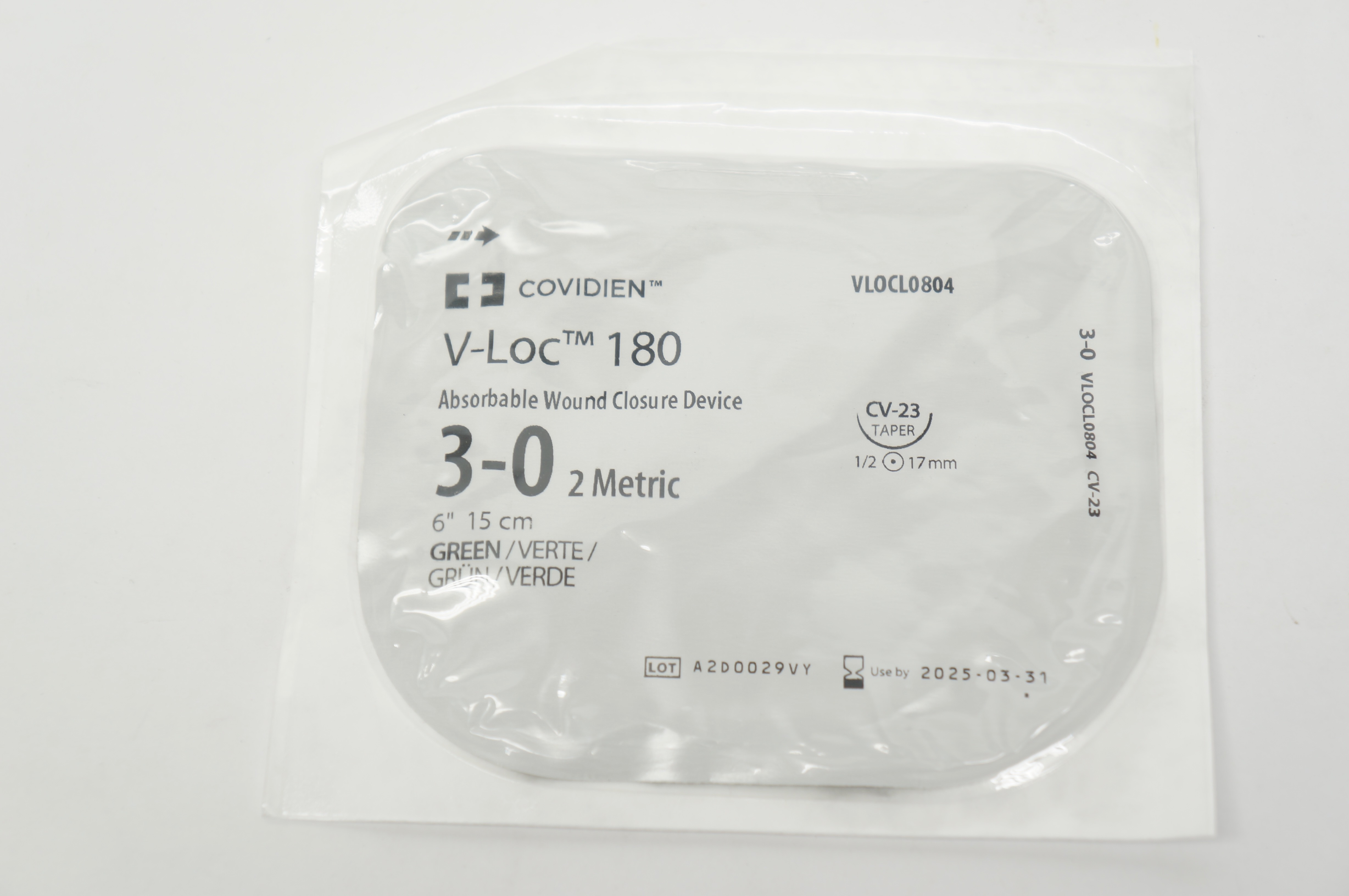 Covidien VLOCL0804 3-0 V-Loc 180 Wound Closure Device CV-23 Taper 1/2 17mm 6inch