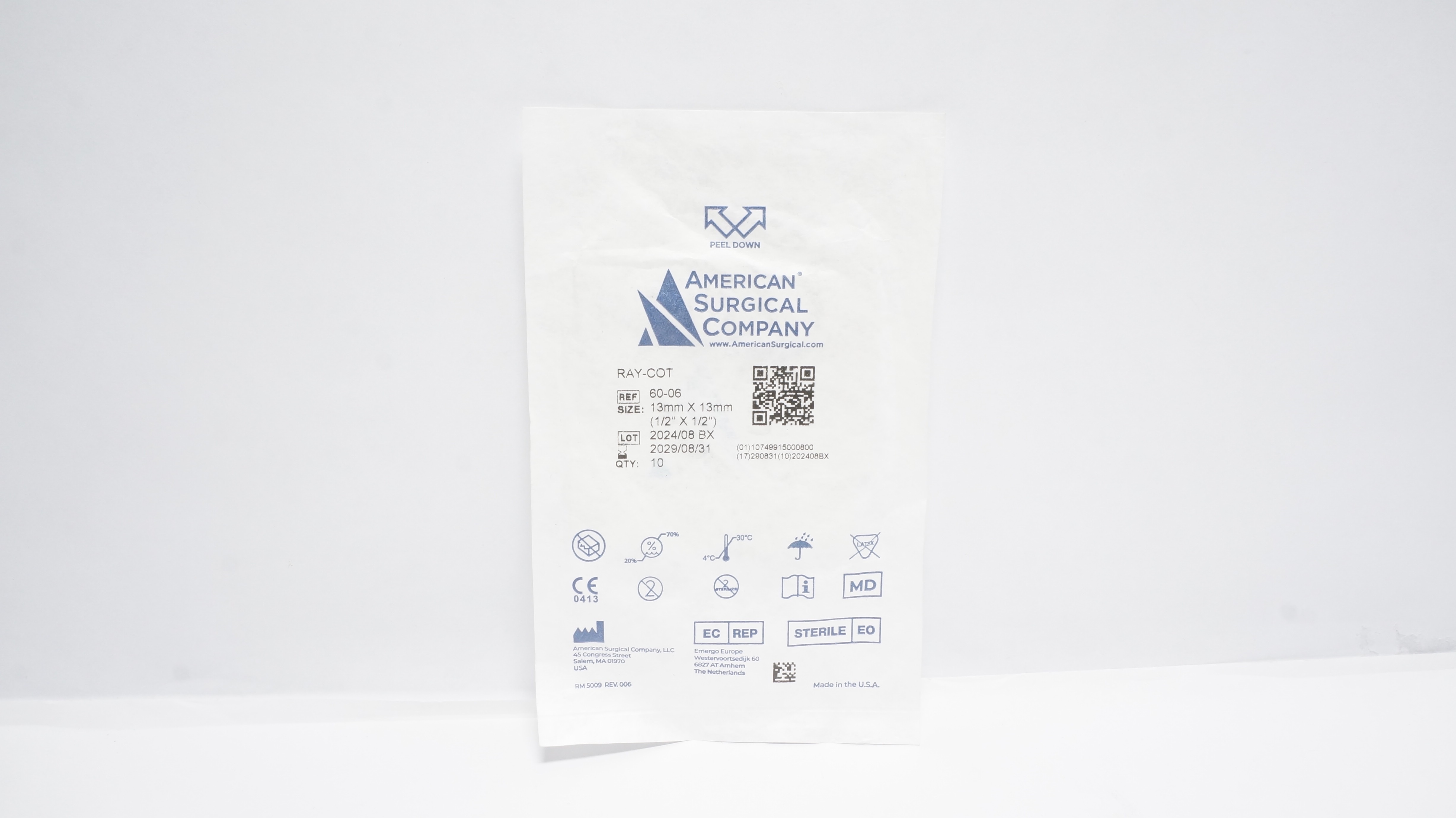 American Surgical Company 60-06 Ray-Cot 1/2In x 1/2In - Pack of 10