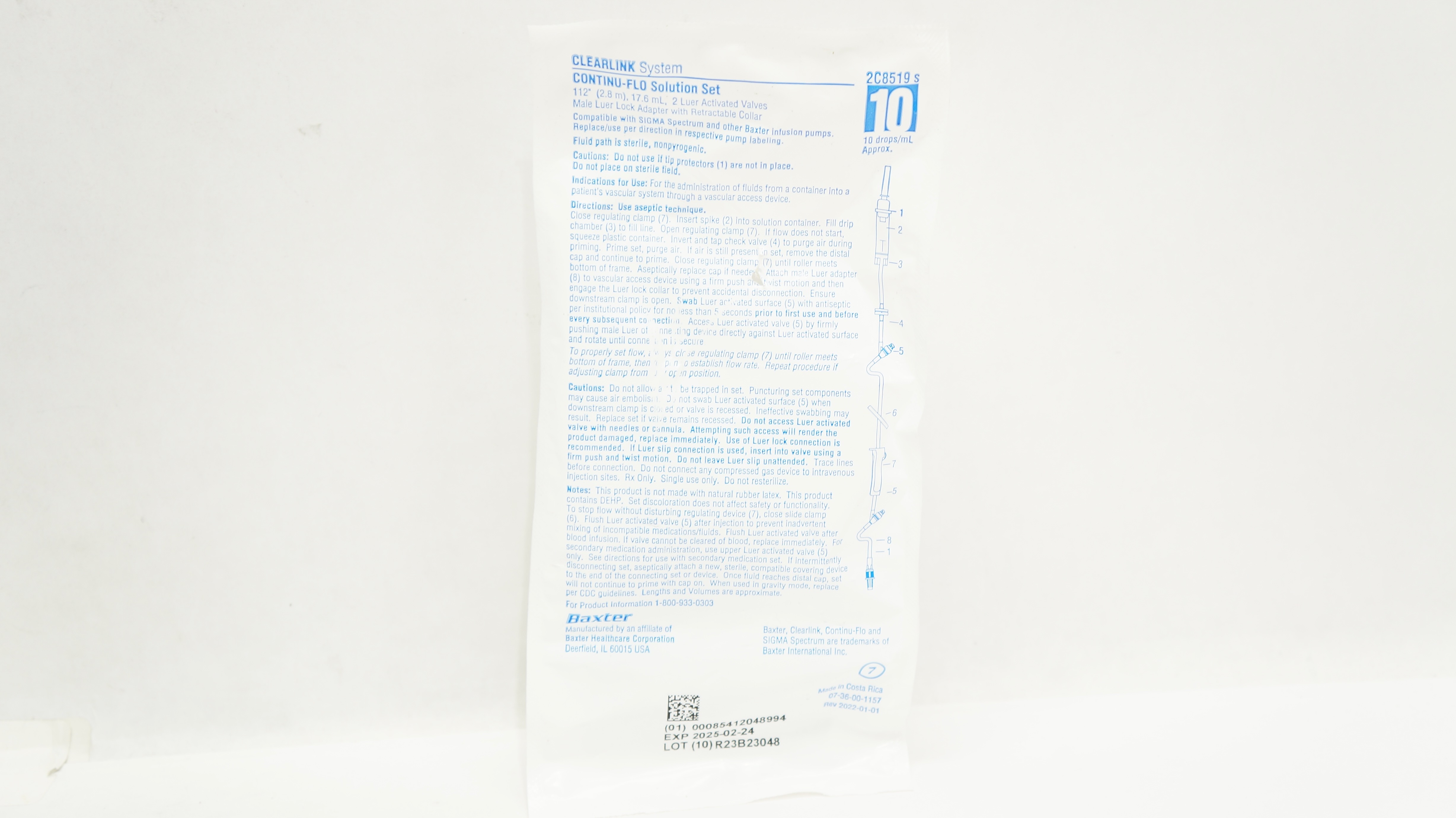 Baxter 2C8519S Clearlink System Continu-Flo Solution Set 10 drops/mL, 112inch