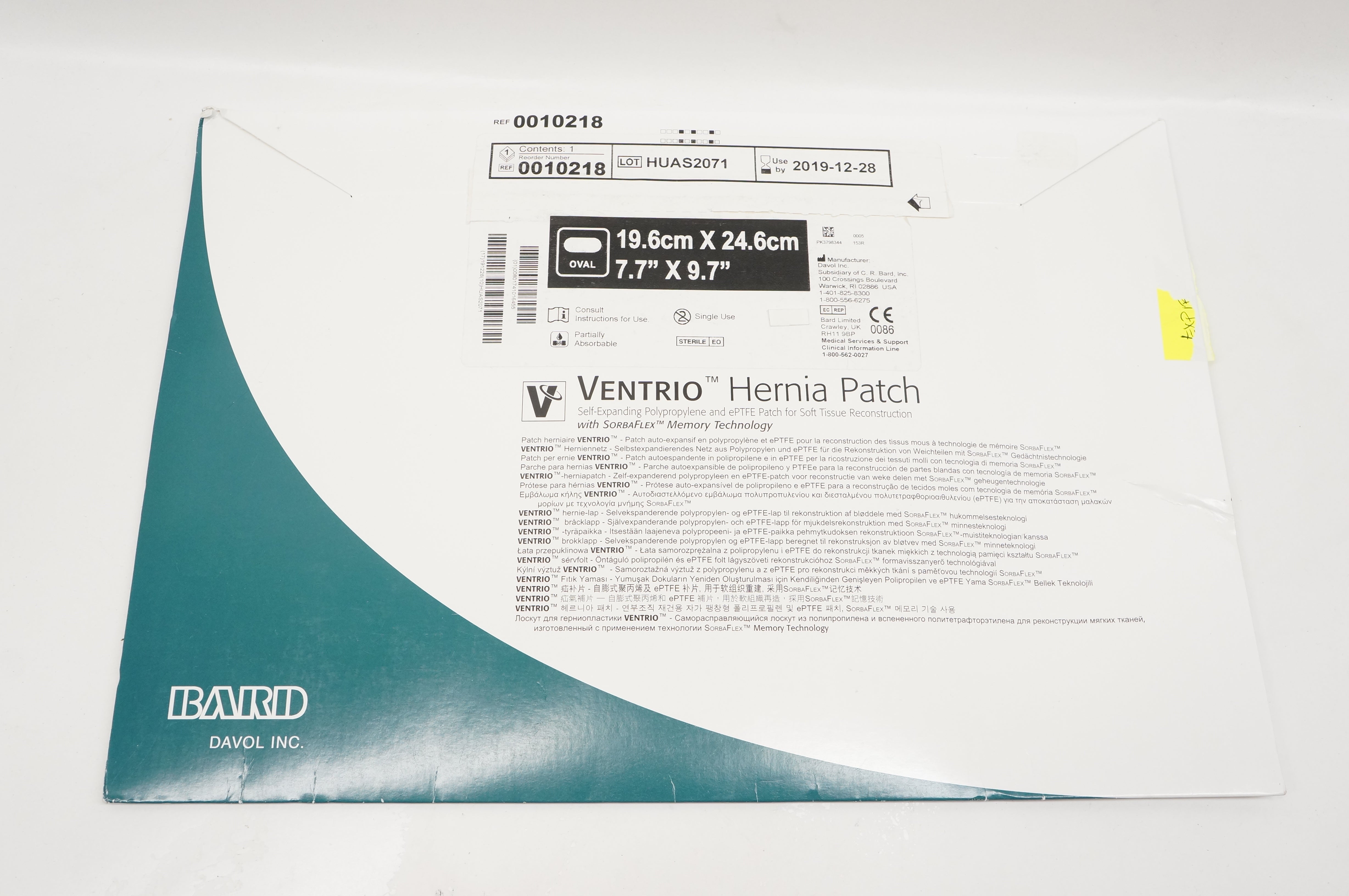 Bard 0010218 Ventrio Hernia Patch 7.7inch x 9.7inch (x)
