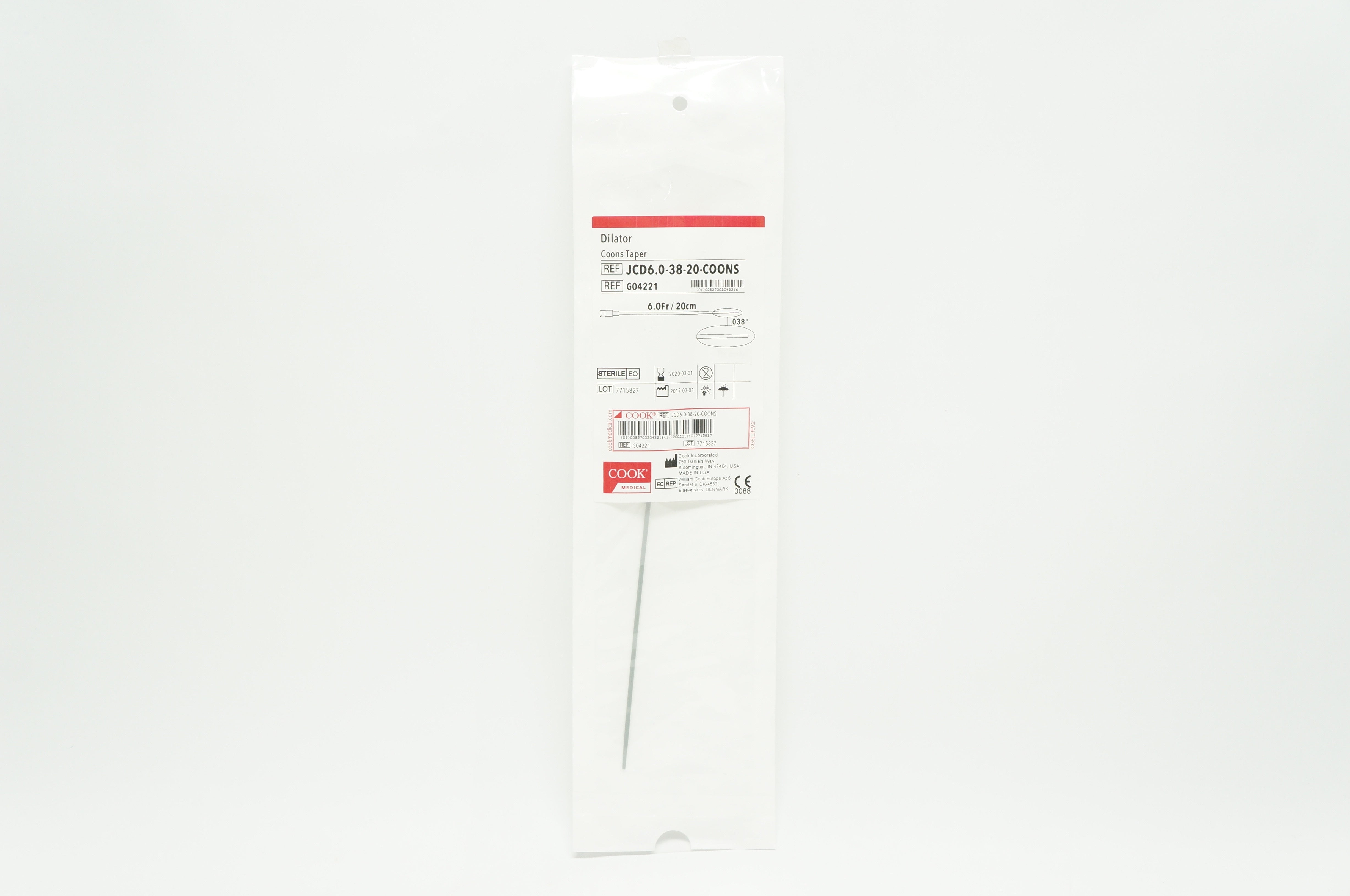 Cook Medical G04221 Dilator Coons Taper 6.0Fr x 20cm (x)