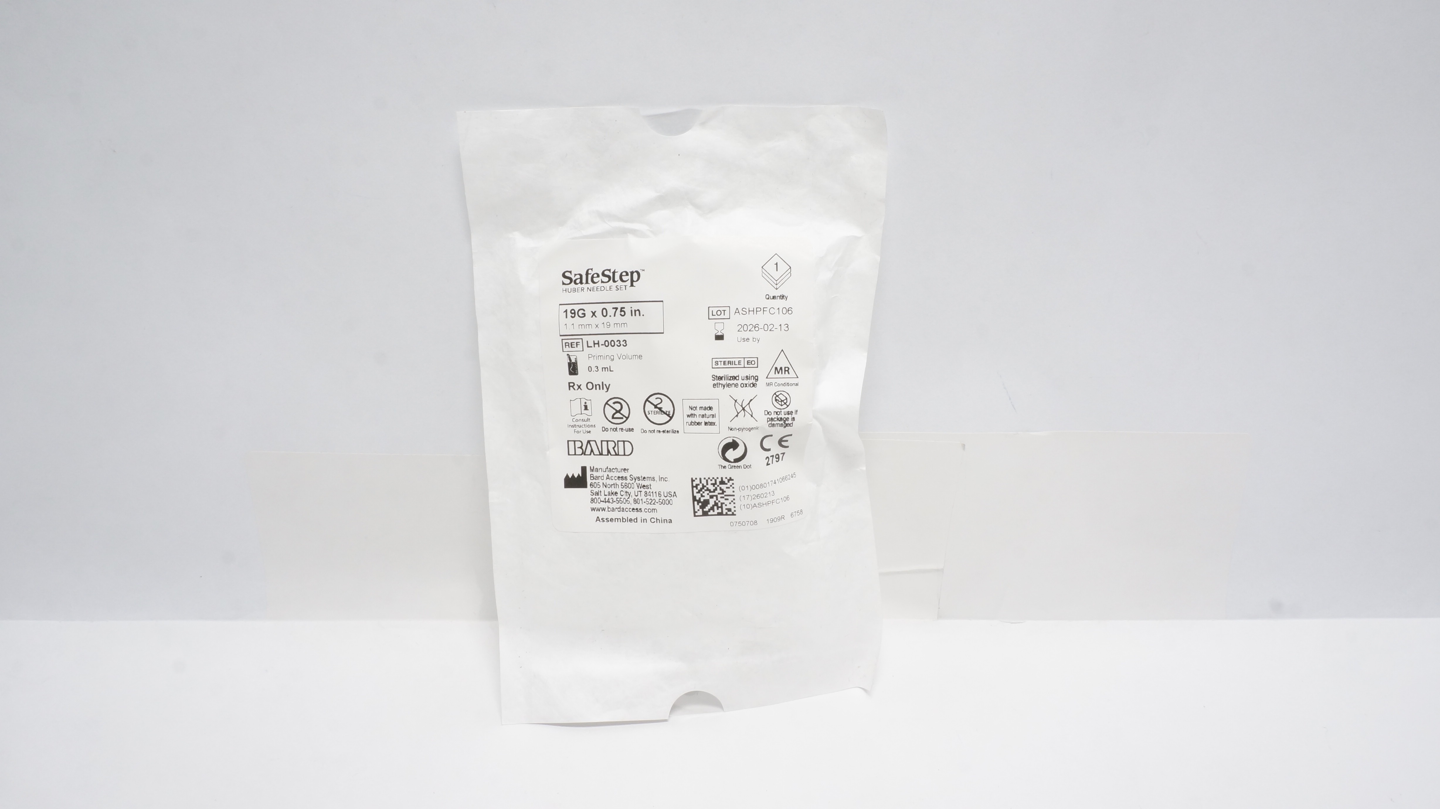 Bard LH-0033YN SafeStep Huber Ndle Set 19G x 0.75 inch Priming Volume 0.7mL (x)