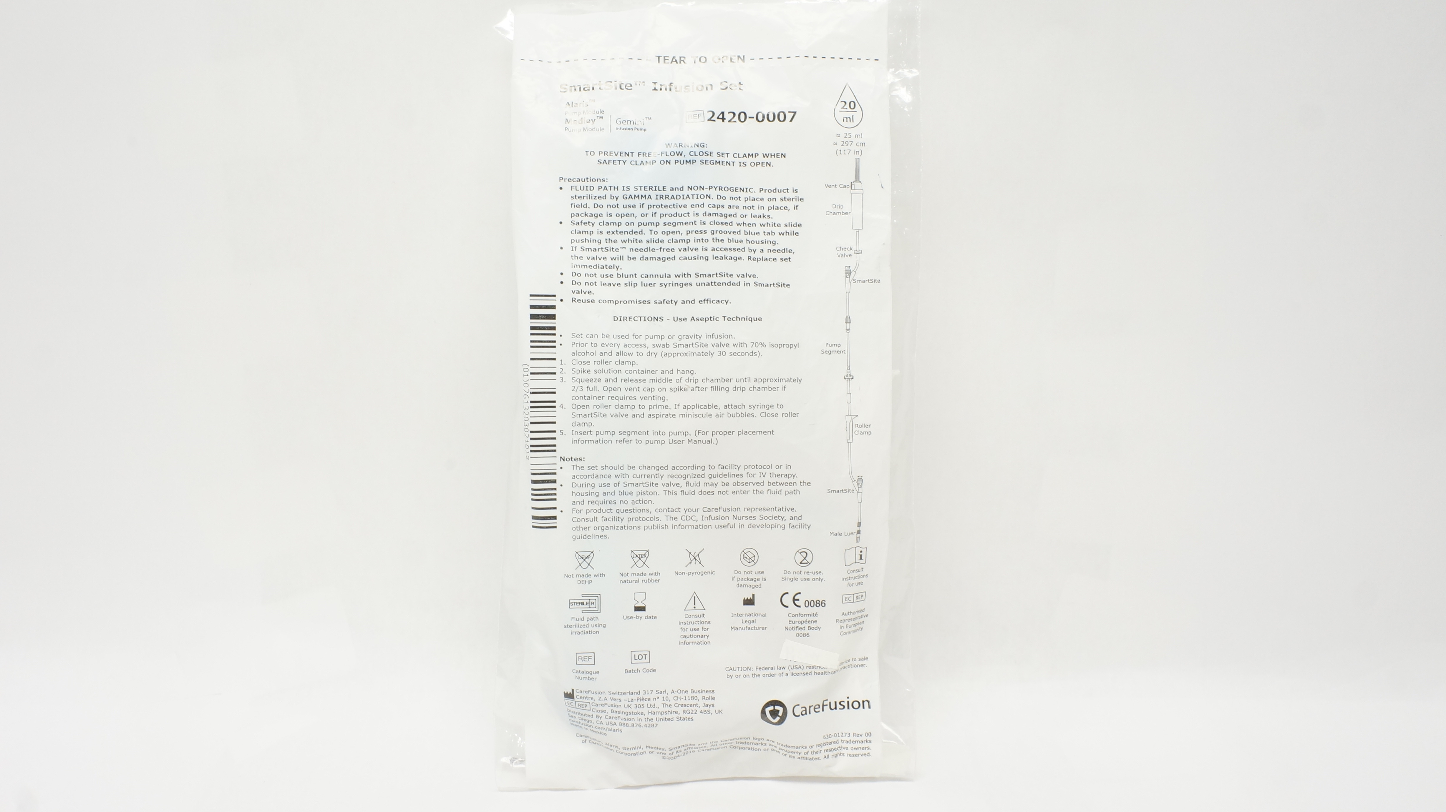 CareFusion 2420-0007 SmartSite Infusion Set 20 Drops, 25ml x 117inch