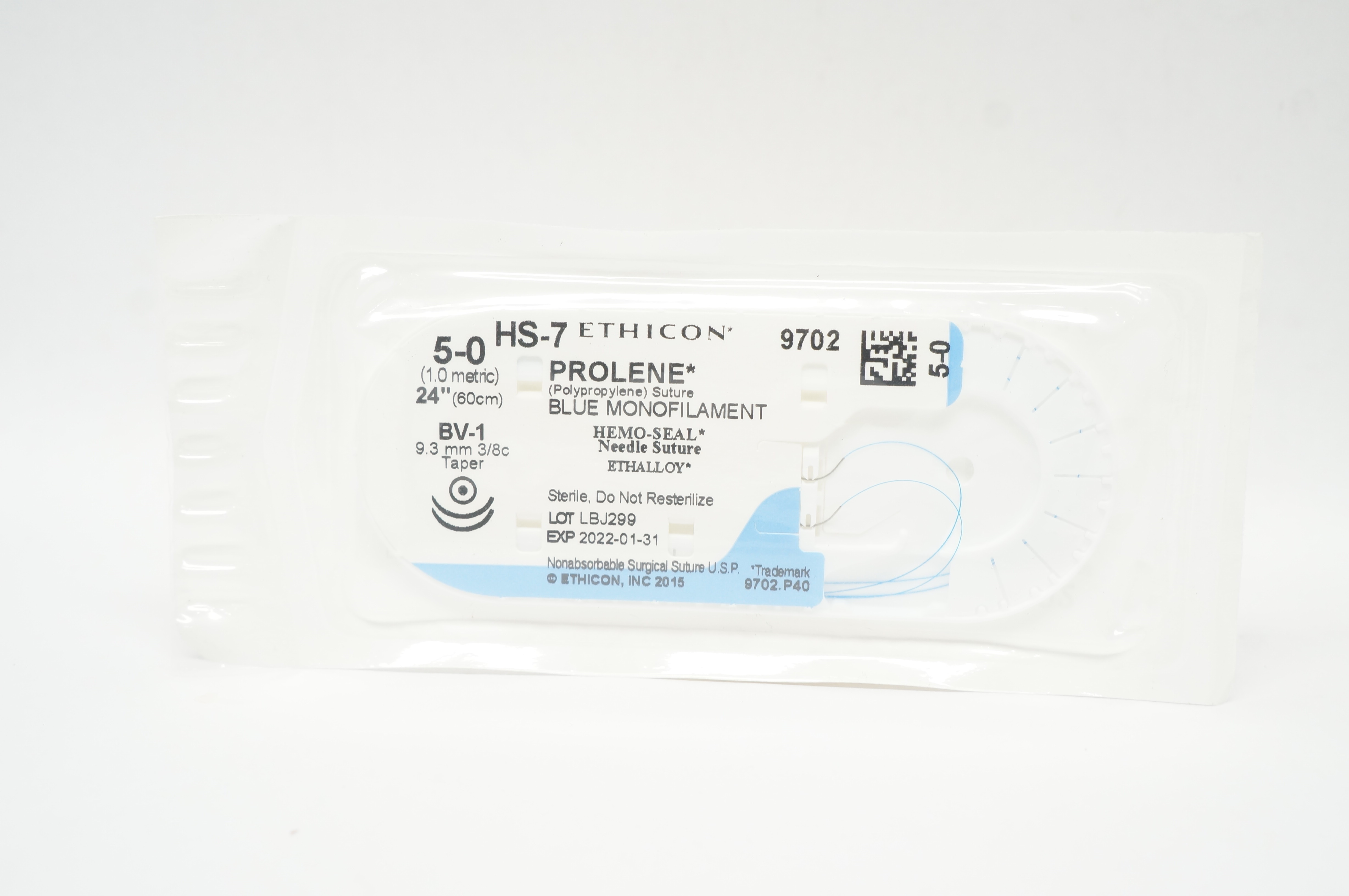 Ethicon 9702 5-0 PROLENE, BV-1, 9.3mm 3/8c Taper, 24inch (x)