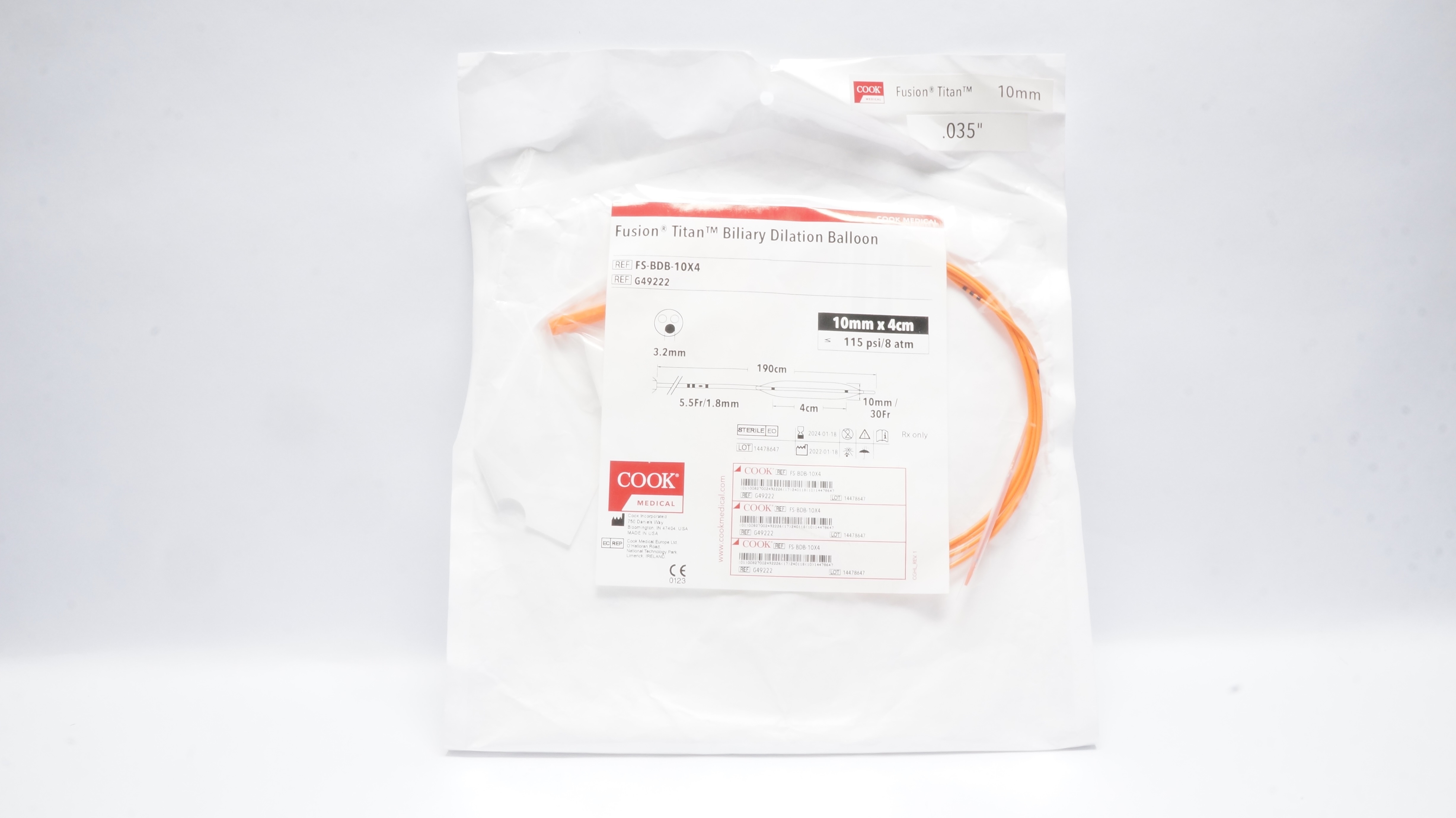 Cook Medical G49222 Fusion Titan Biliary Dilation Balloon 10mm x 4cm (x)