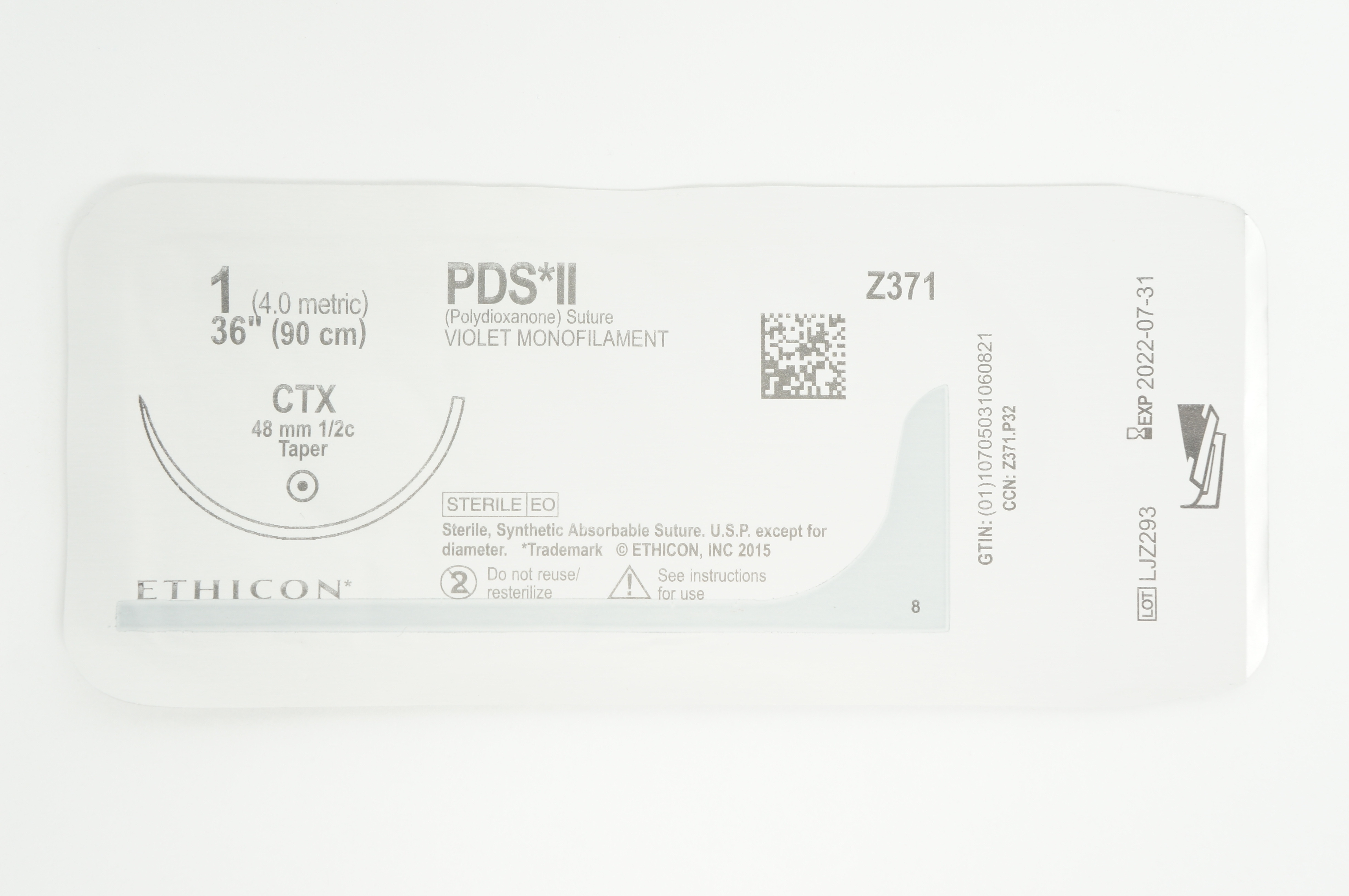 Ethicon Z371 1 PDS II CTX, 48mm 1/2c Taper, 36inch (x)