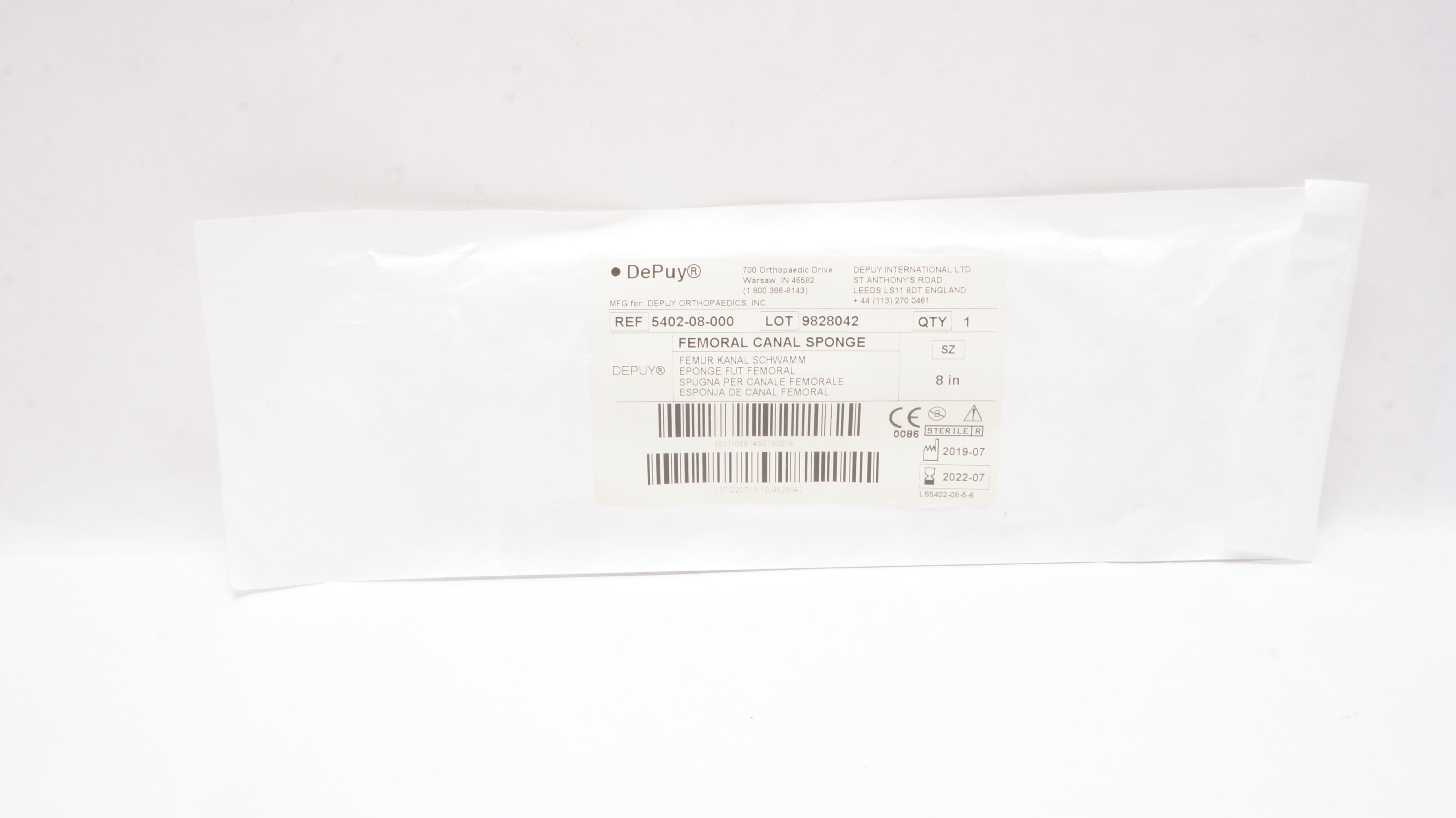 DePuy 5402-08-000 Femoral Canal Sponge 8inch (x)