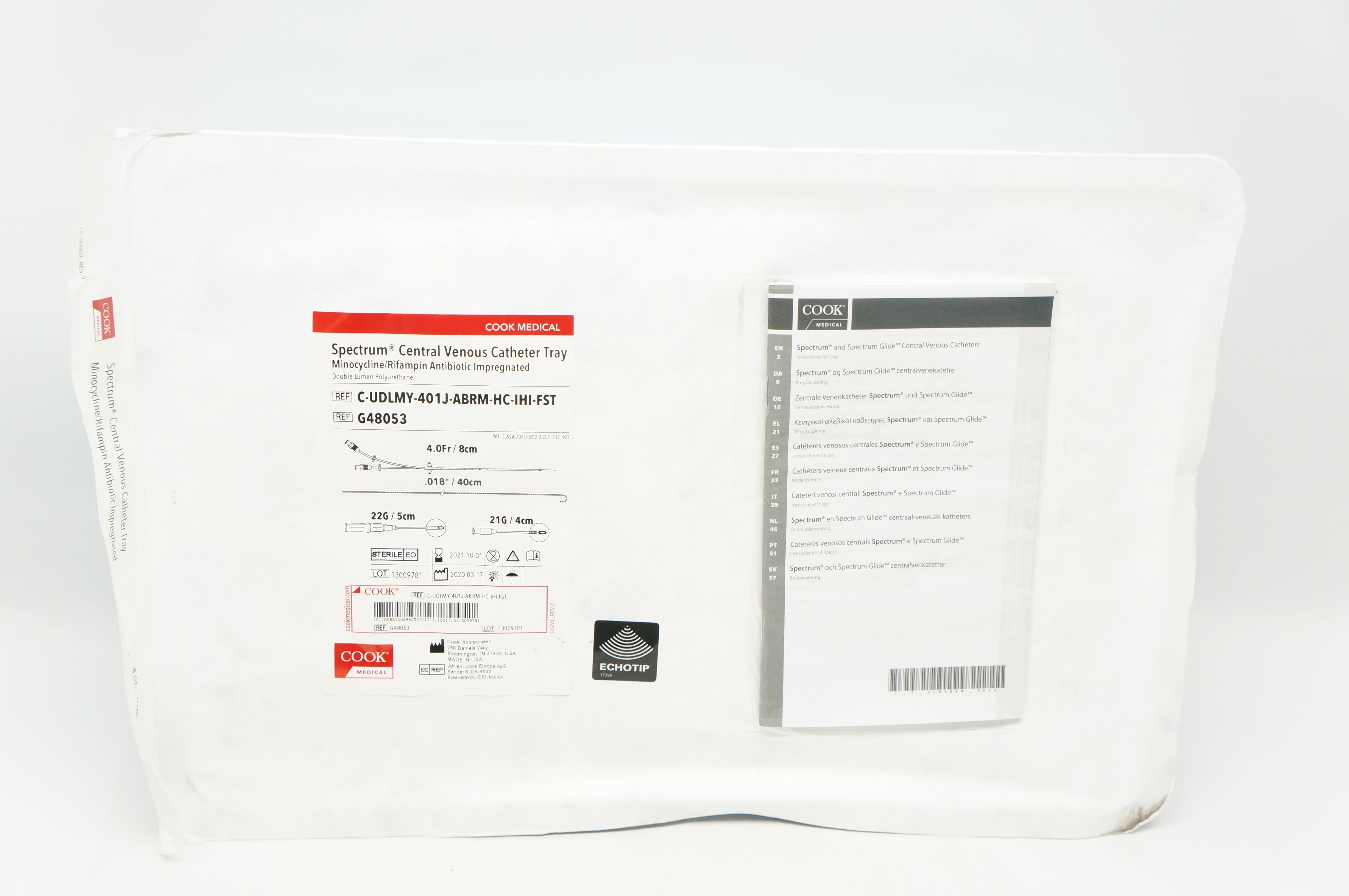 Cook Medical G48053 Spectrum Central Venous Cath. Tray 4Fr x .018inch (x)