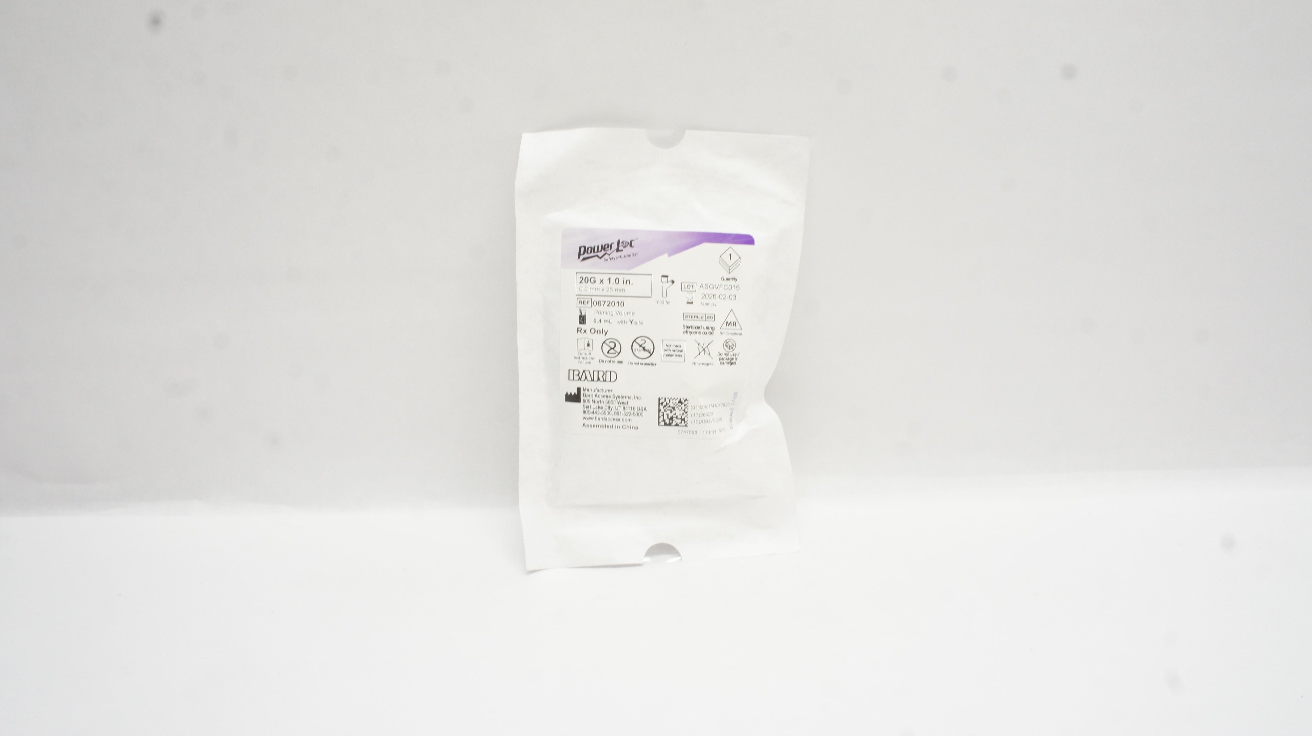 Bard 0672010 Power Loc Safety Infusion Set 20G x 1.0 inch Prim. Vol. 0.4mL