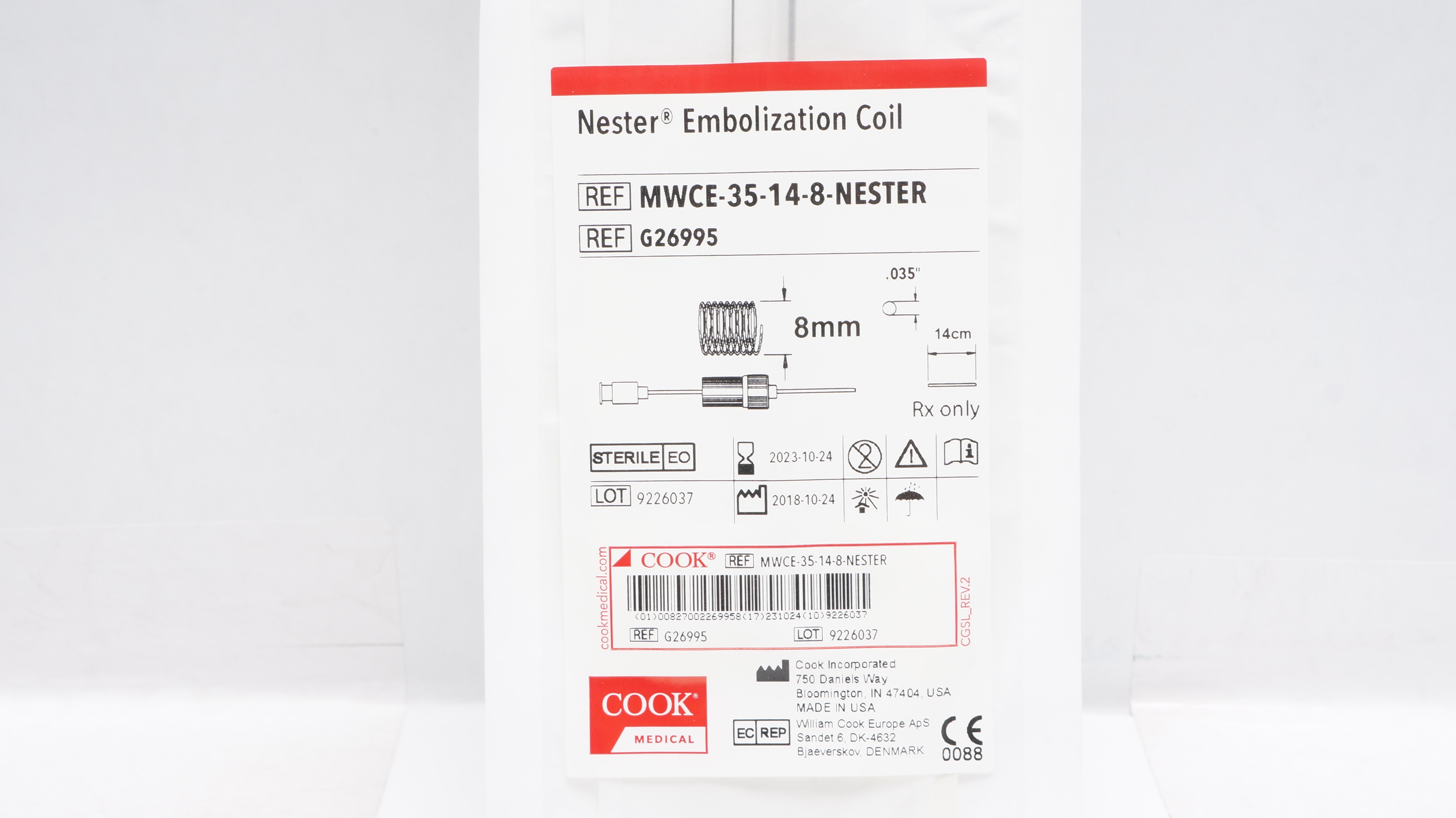 Cook Medical G26995 Nester Embolization Coil 8mm x 4cm x .035inch (x)