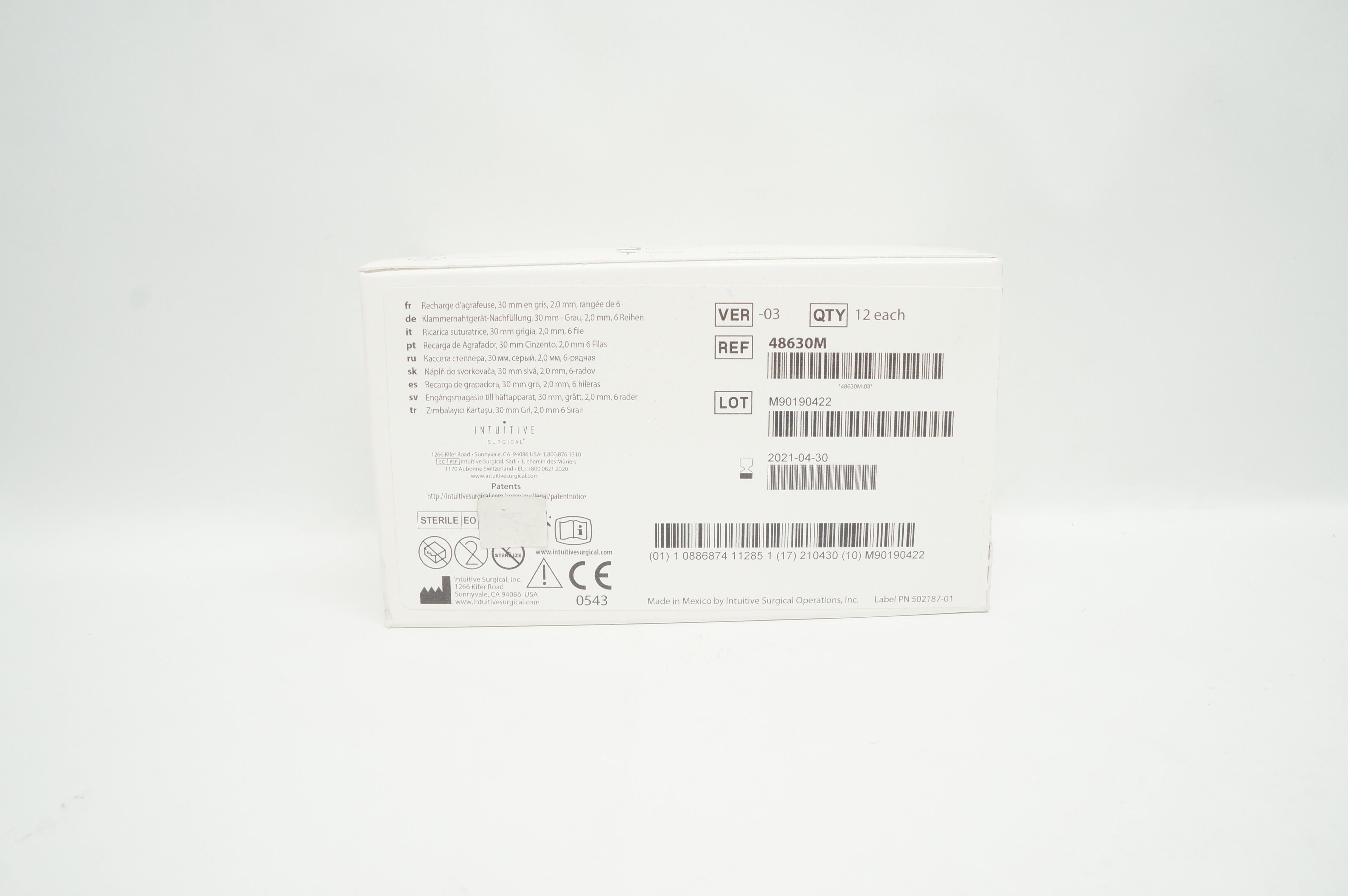 Intuitive Surgical 48630M EndoWrist Stapler Reload 30mm 6-Row Gray (x)- Box of12