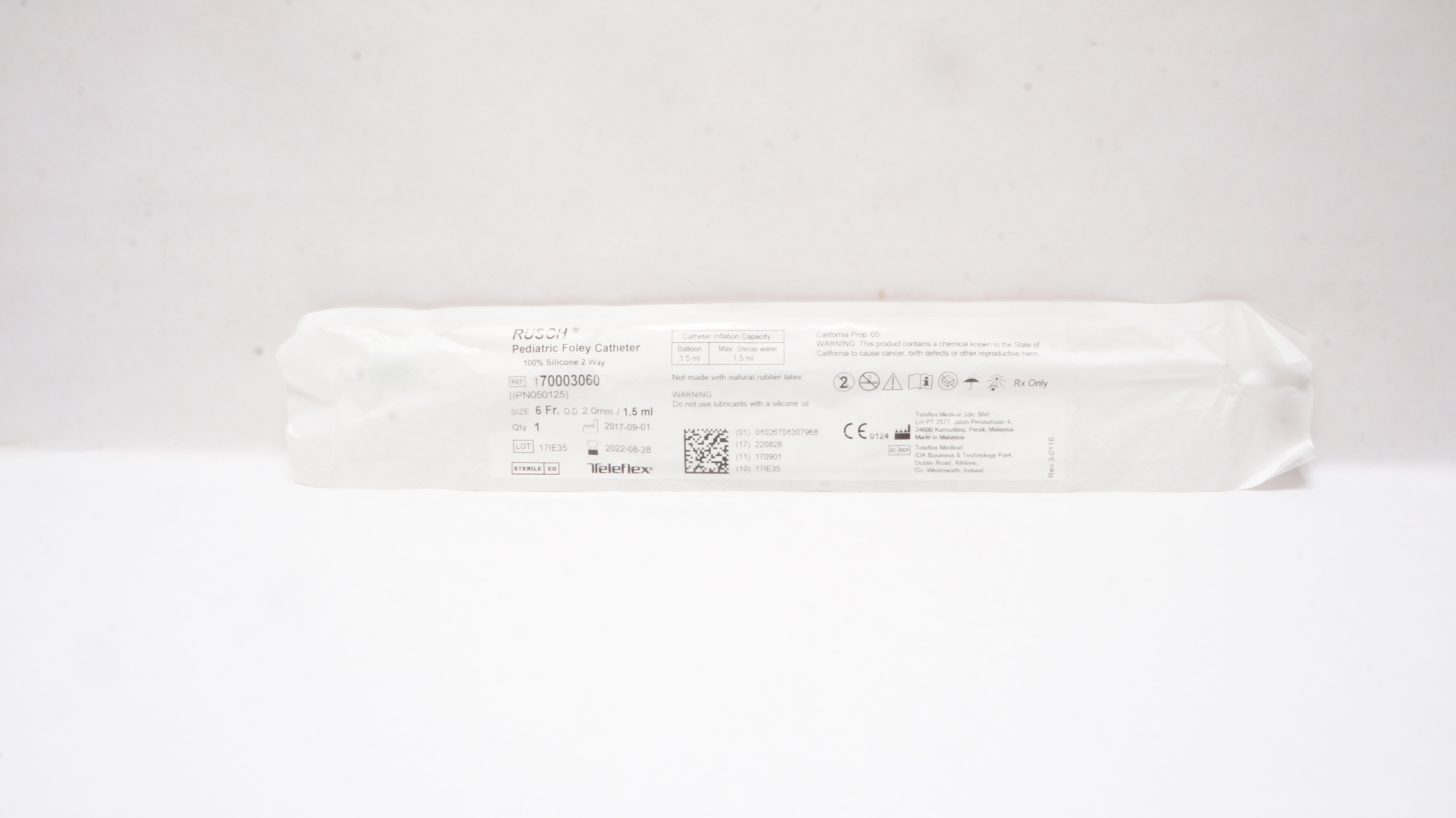 Teleflex 170003060 RUSCH Pediatric Foley Cath. 6Fr. x 2.0mm O.D. x 1.5ml (x)