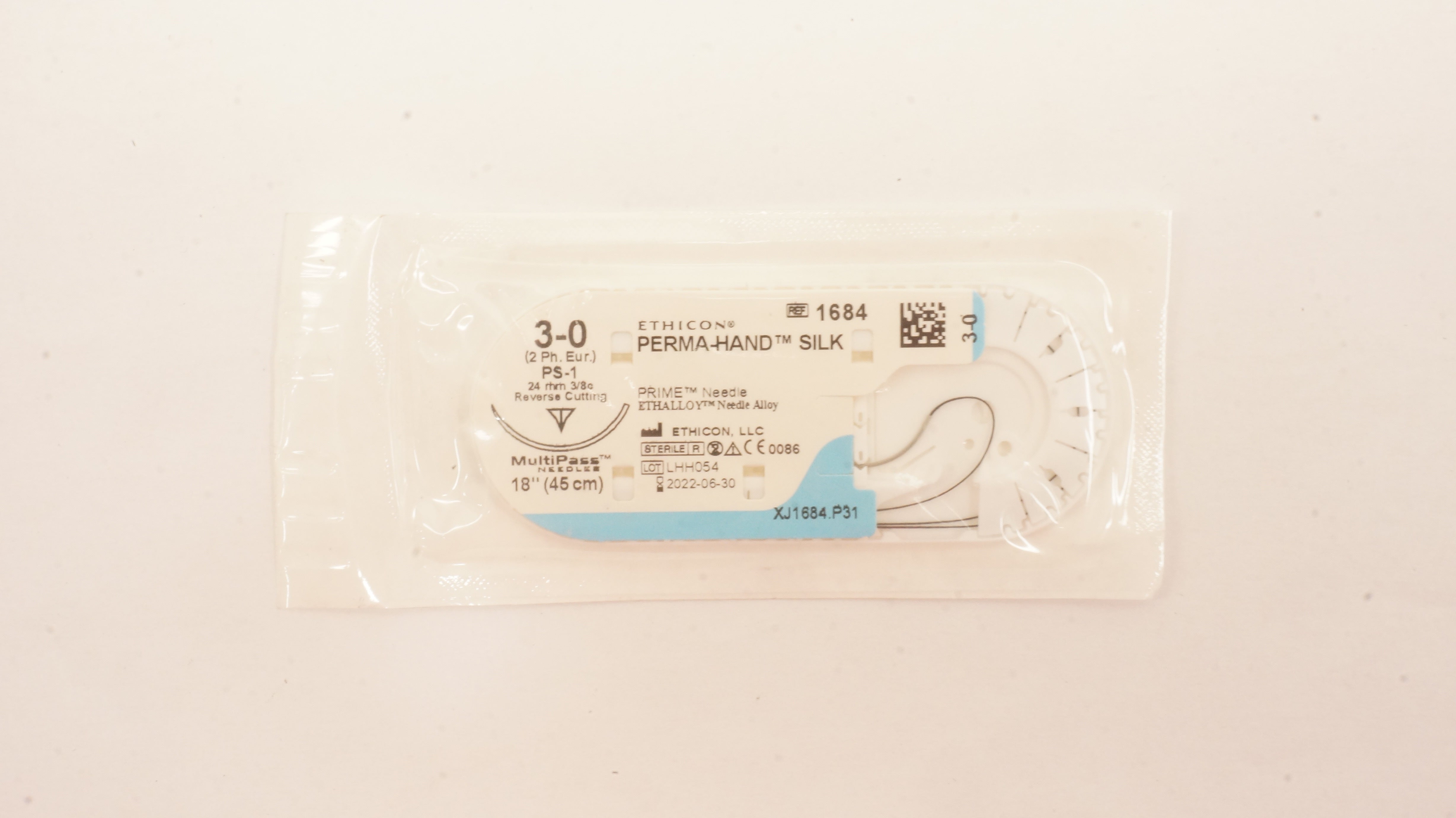 Ethicon 1684 3-0 PERMA-HAND SILK Stre PS-1, 24mm 3/8c Reverse Cutting, 18inch(x)