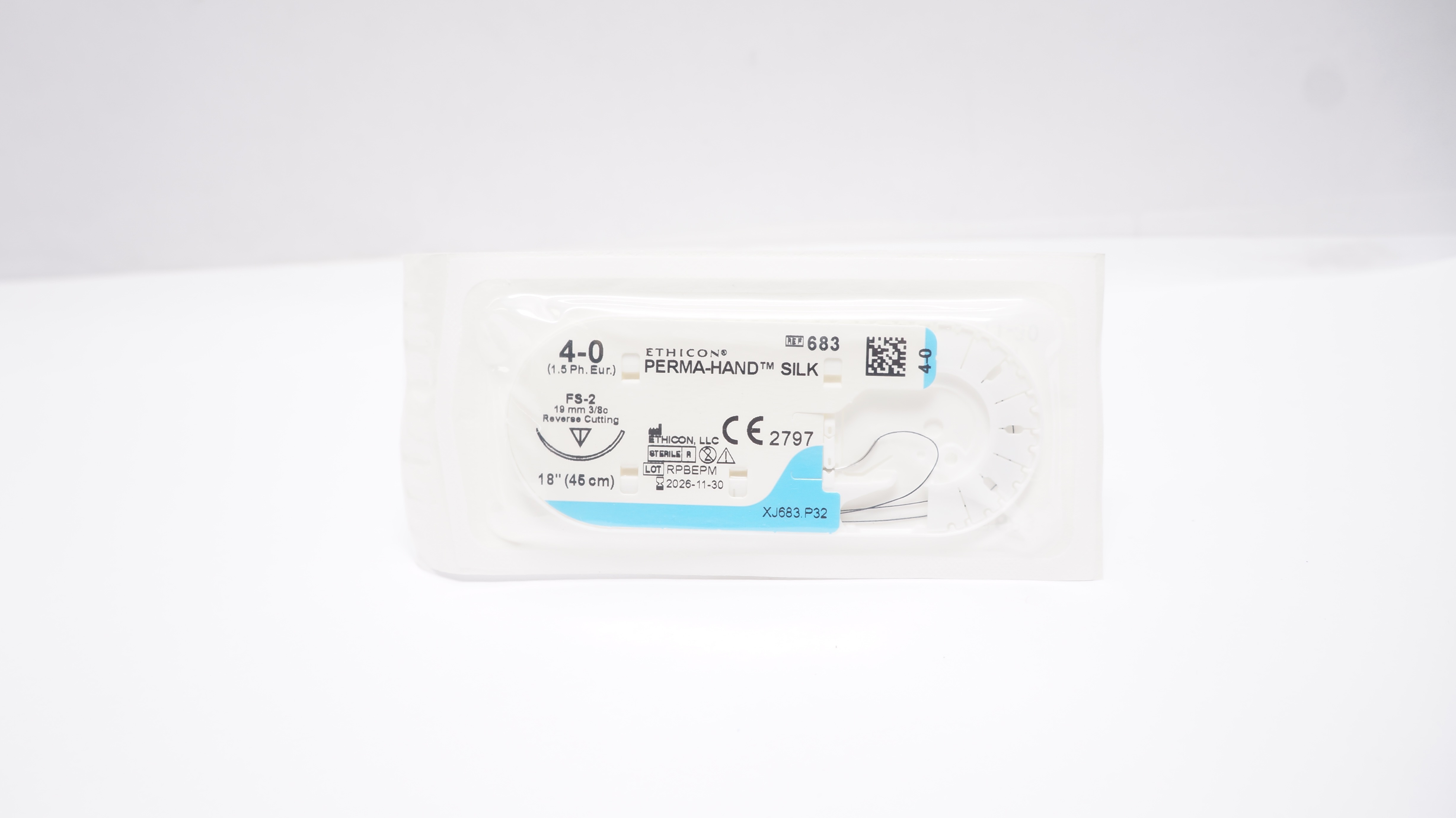 Ethicon 683 4-0 Perma-Hand Silk Stre FS-2 19mm 3/8c Reverse Cutting, 18inch