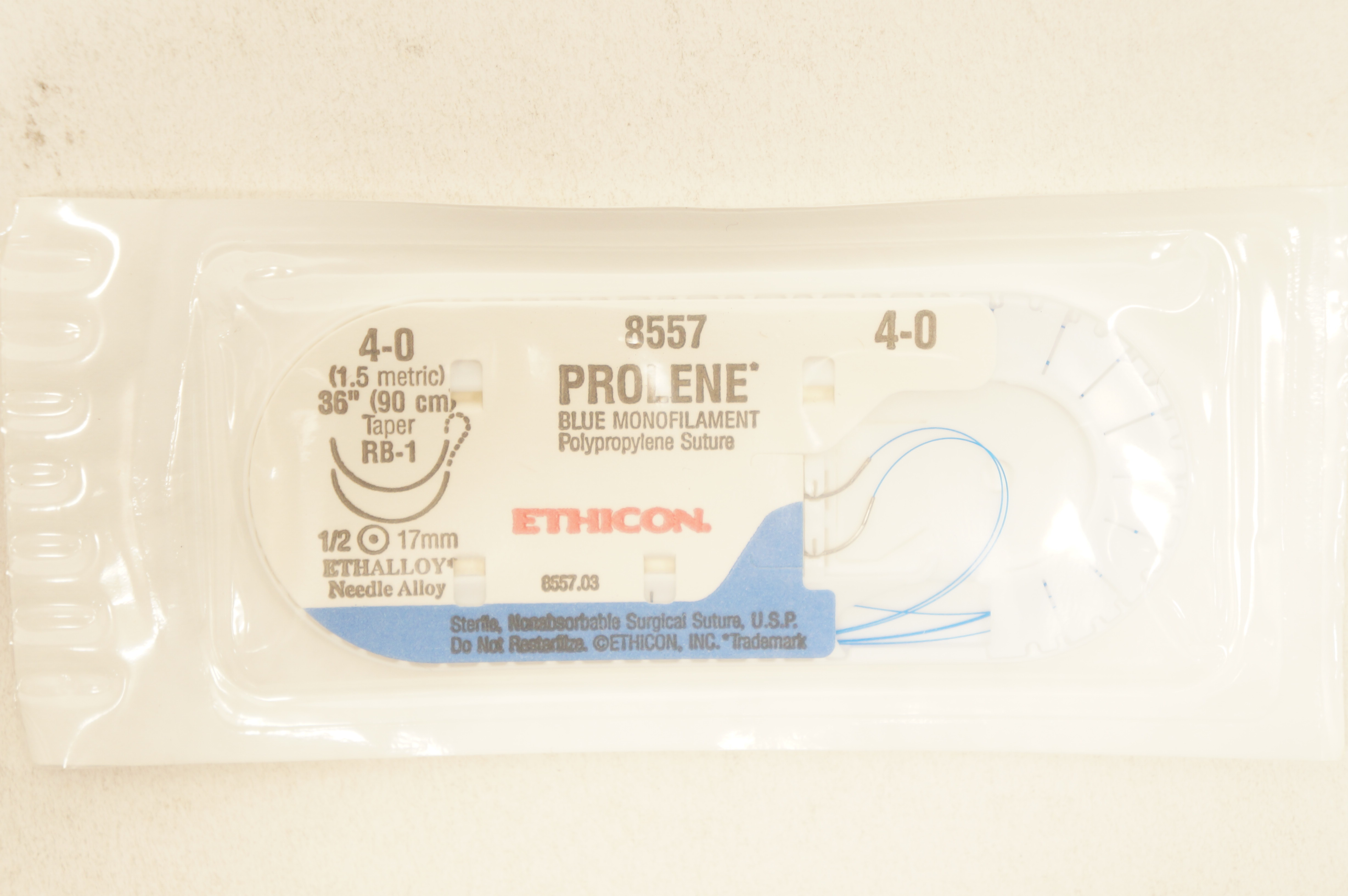 Ethicon 8557 4-0 PROLENE Polypropylene Stre RB-1 17mm 1/2c Taper 36inch (x)