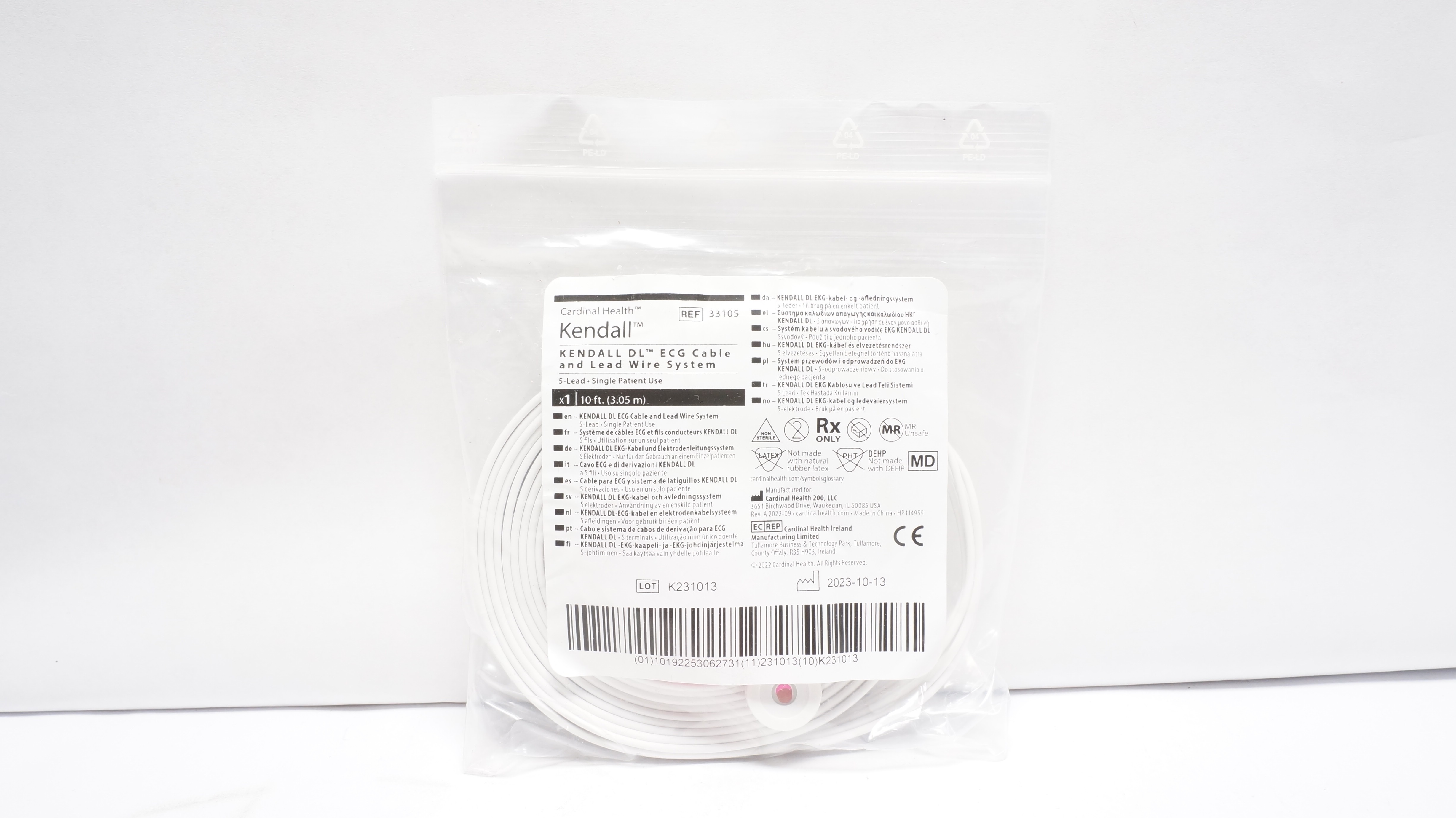 Cardinal Health 33105 Kendall DL ECG Cable &Lead Wire System 10Ft.