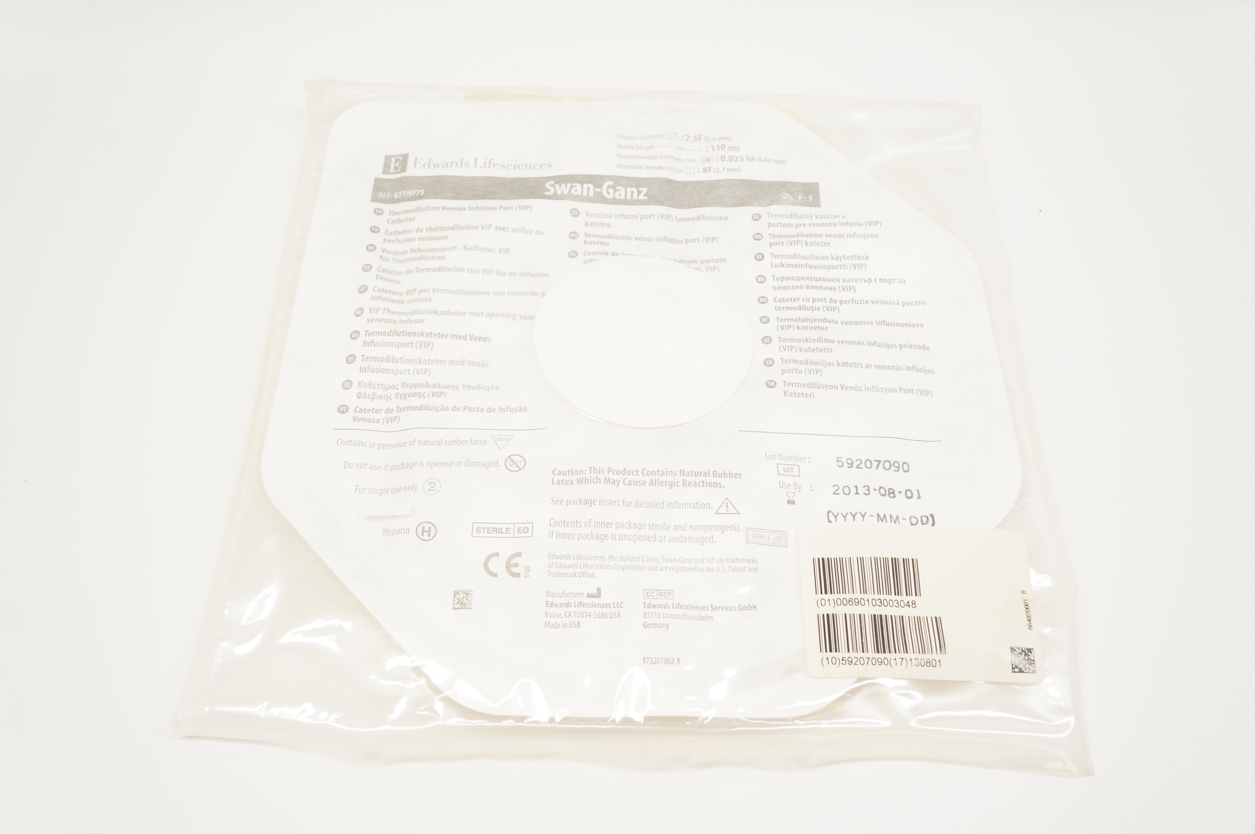 Edwards Lifesciences 831HF75 Swan-Ganz Thermodilution Cath. 7.5F x 110cm (x)