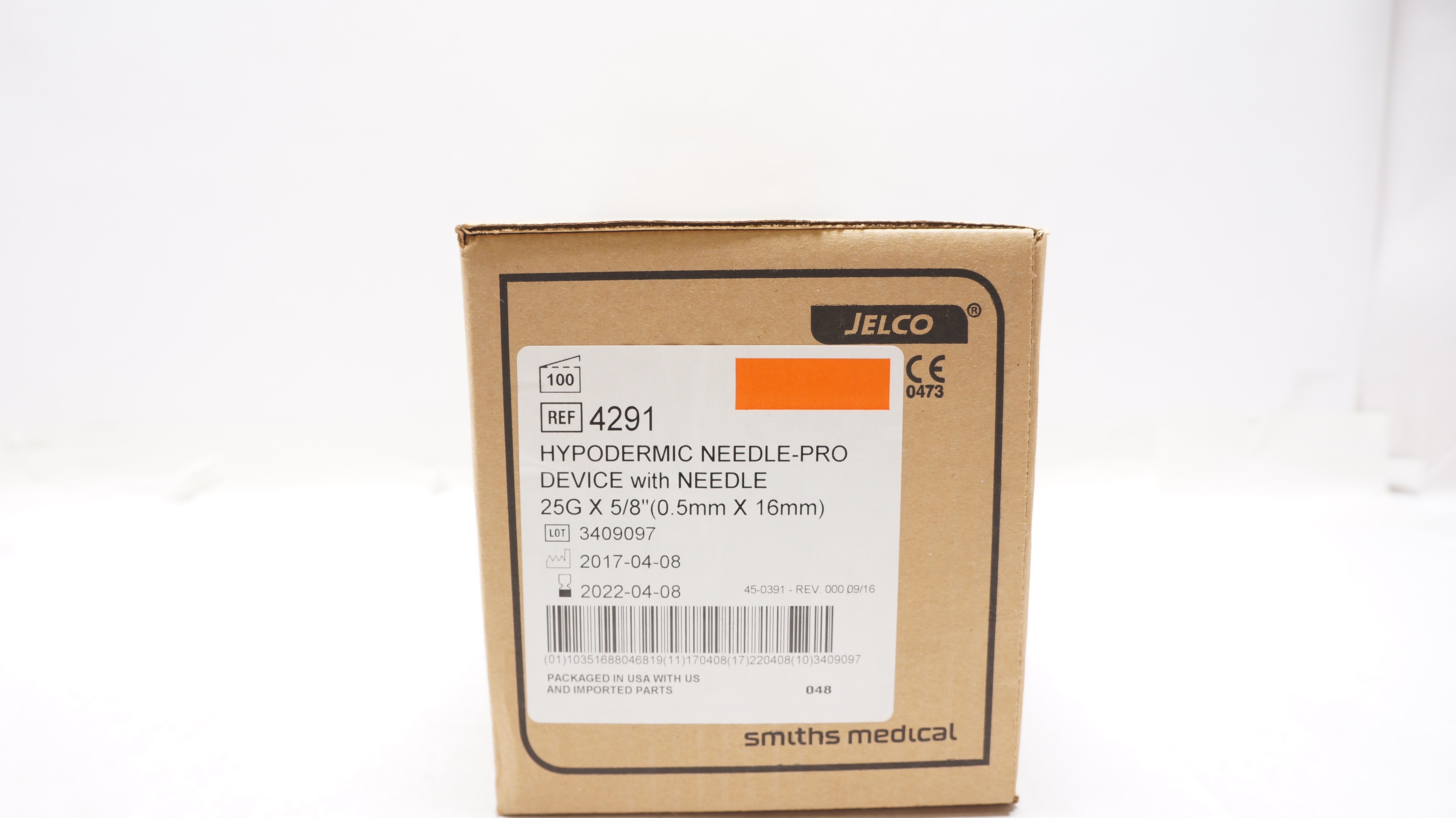 Smiths Medical 4291 Jelco Hypodermic Needle-Pro Ndle W/Ndle 25Gx5/8(x)-Box of 100