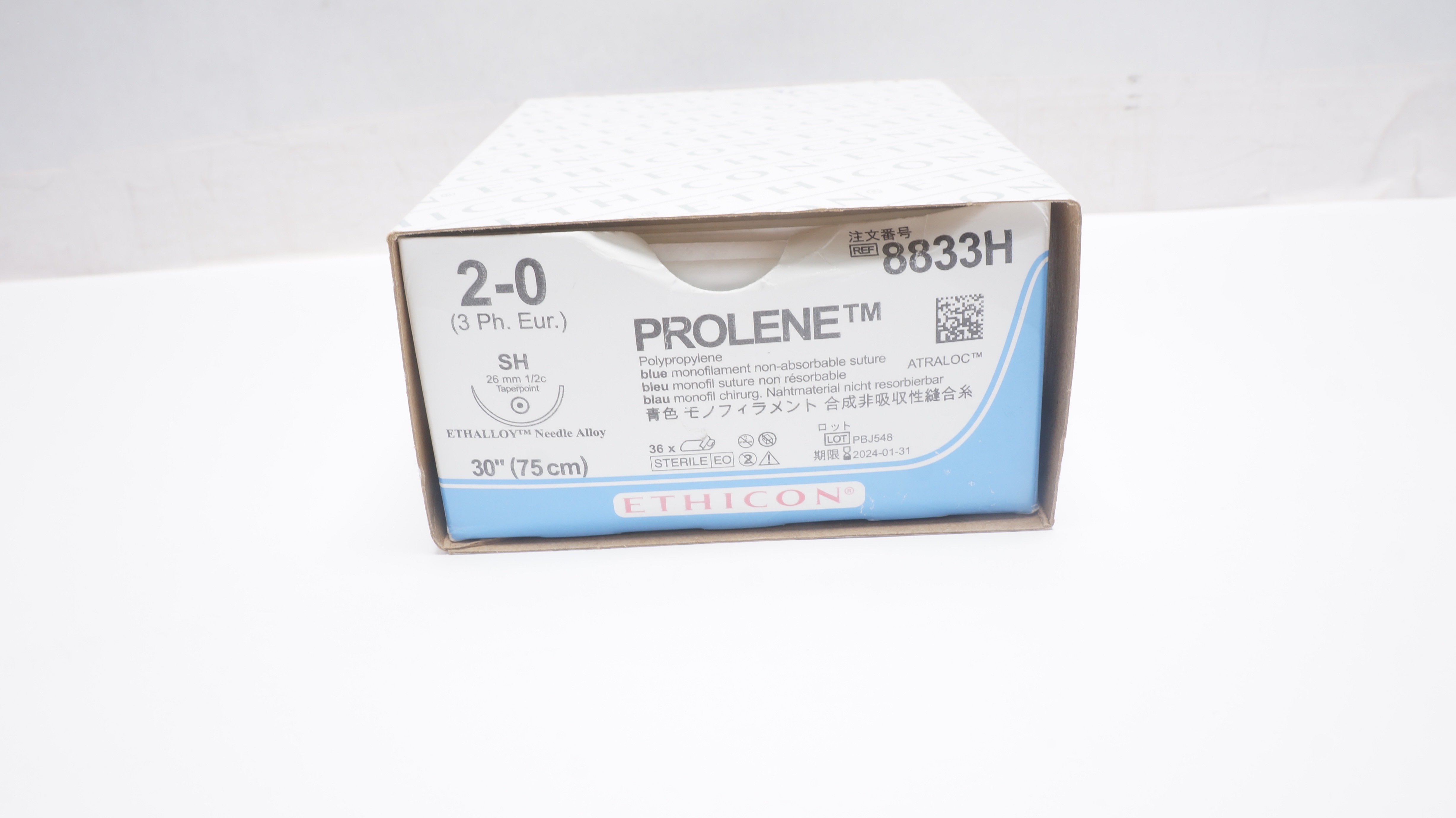 Ethicon 8833H 2-0 Prolene Stre SH 26mm 1/2c Taperpoint 30inch (x) - Box of 35