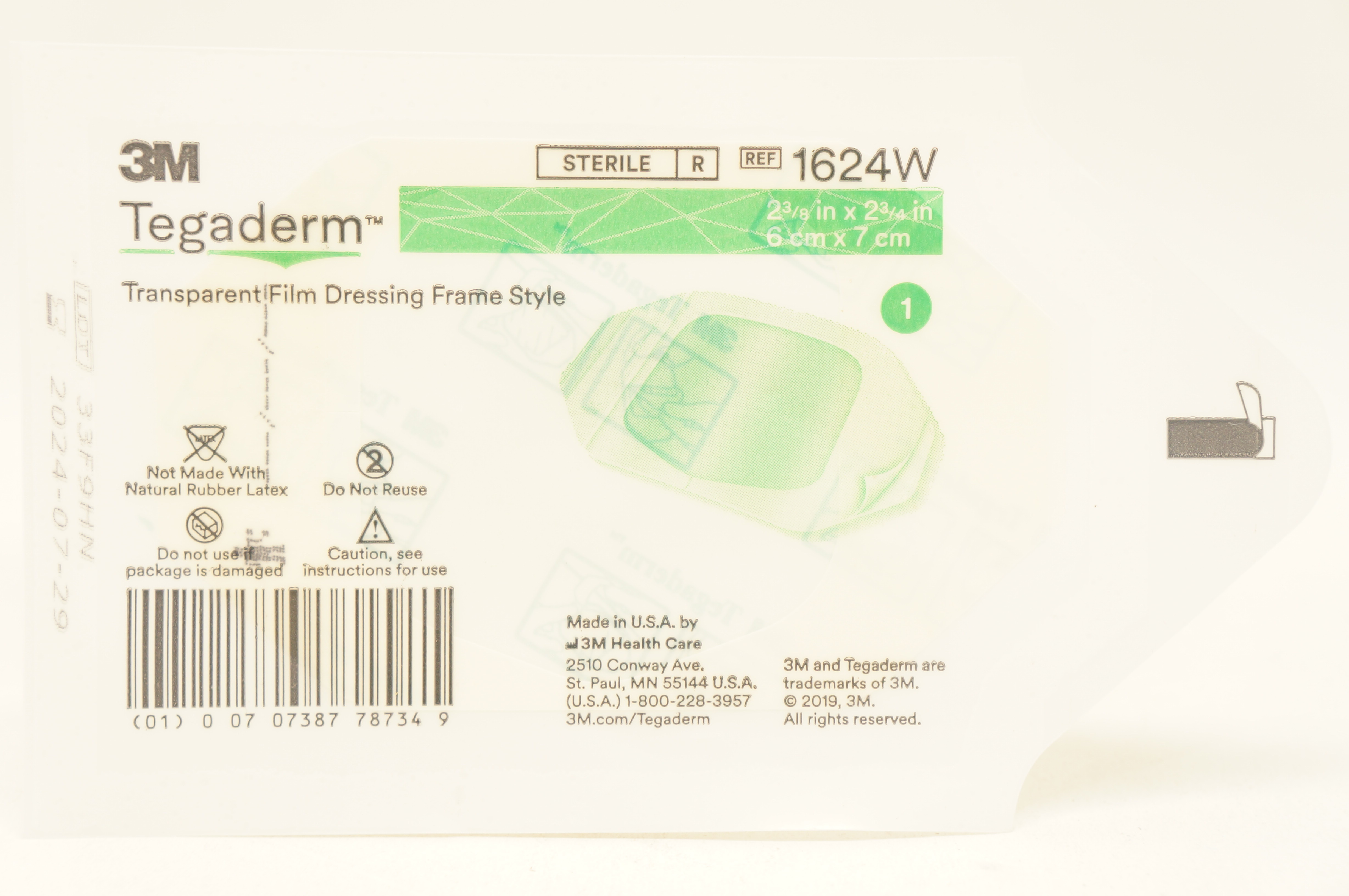 3M 1624W Tegaderm Transparent Film Dressinf Frame Style 2 3/8 x 2 3/4 inch