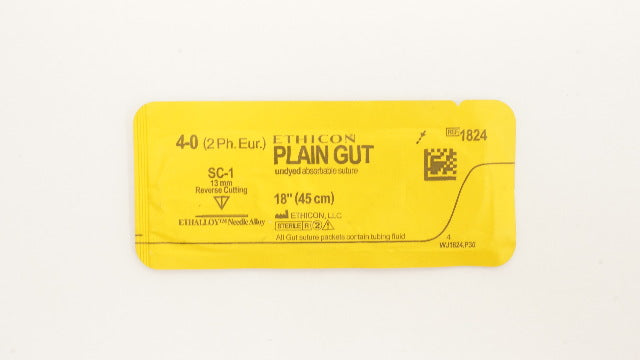 Ethicon 1824 4-0 Plain Gut Absorbable Stre SC-1 13mm Reverse Cutting 18inch