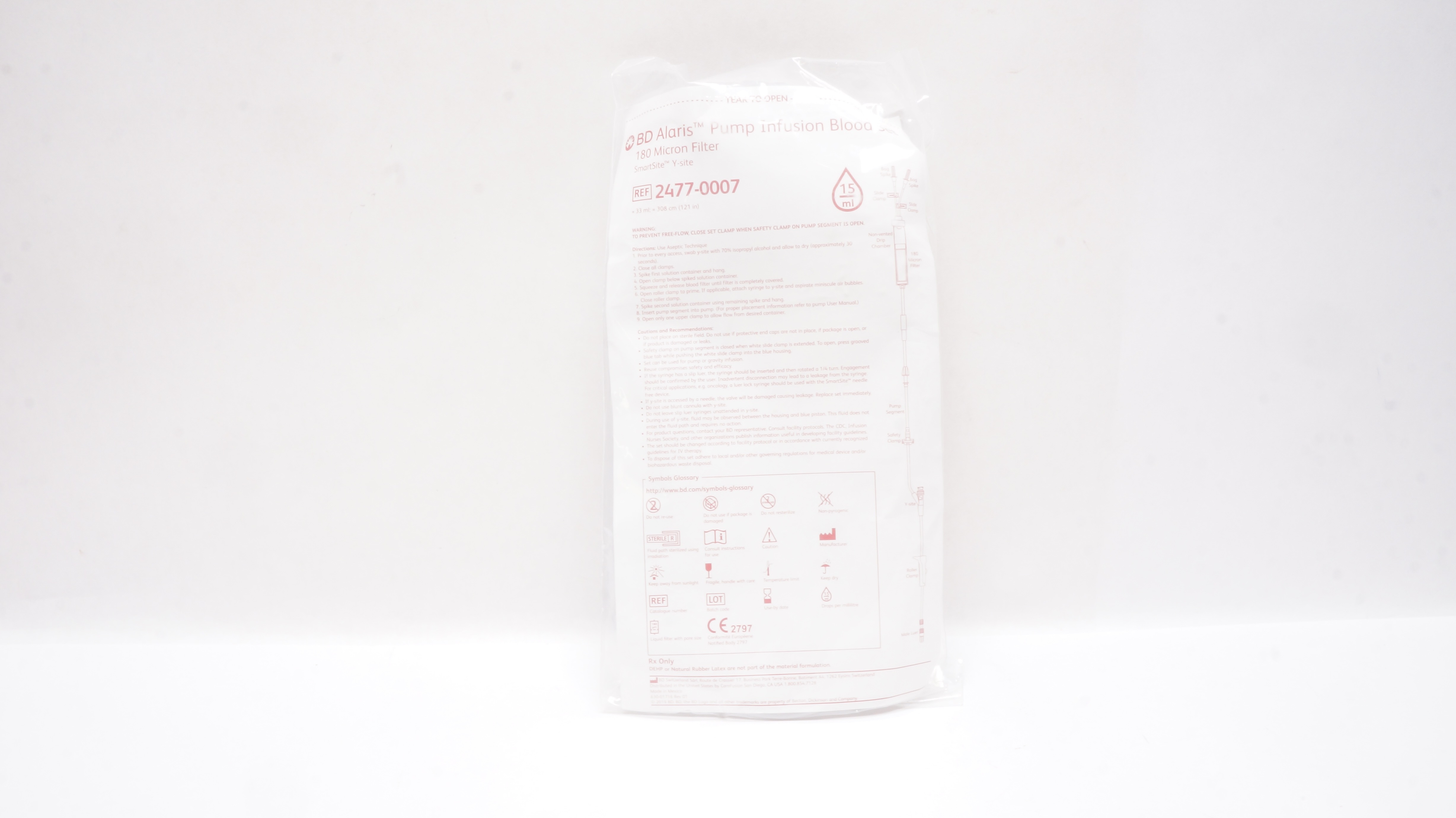 BD 2477-0007 Alaris Pump Infusion Blood Set 33ml x 121inch, 15Dros/ml