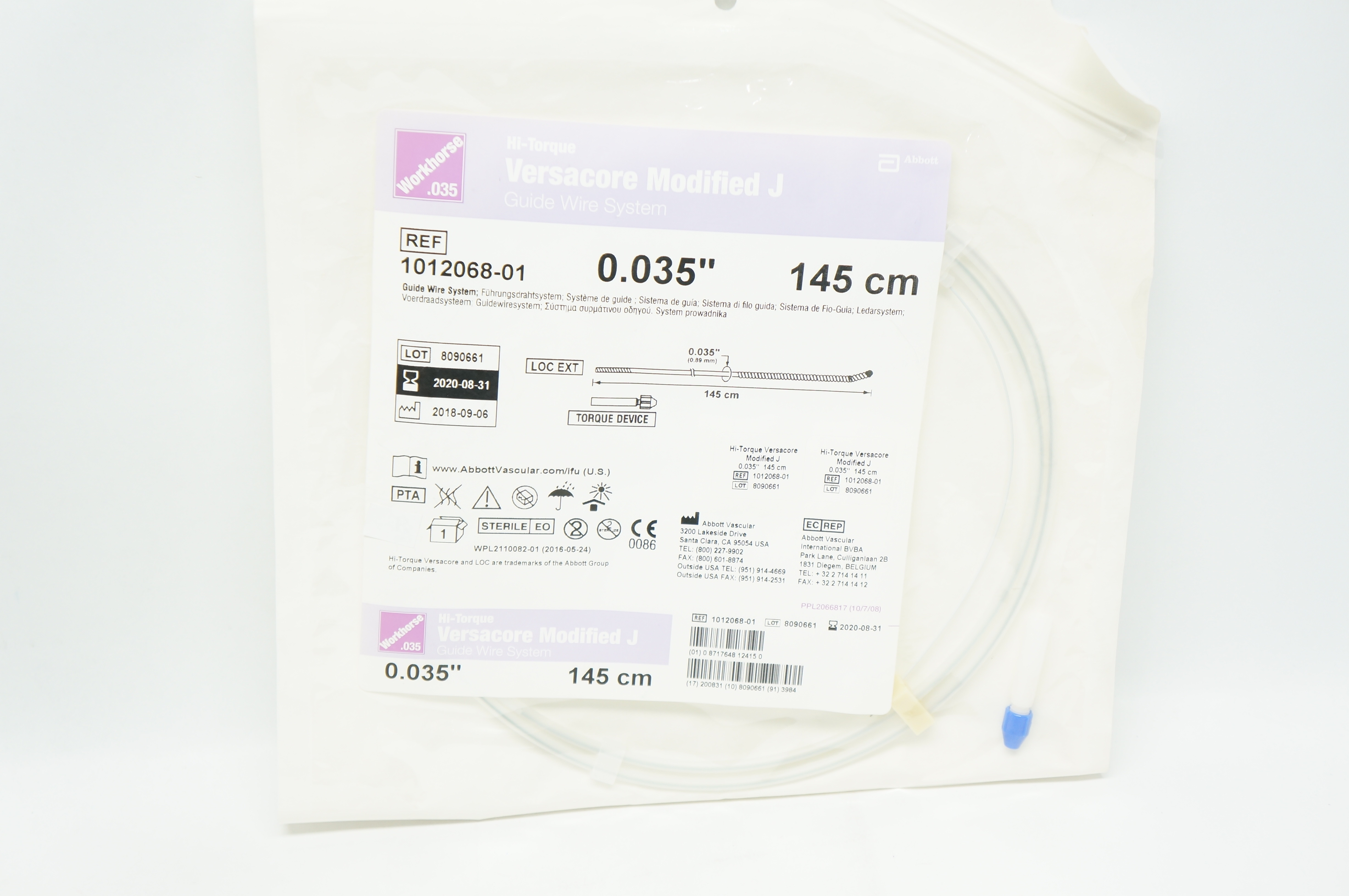 Abbott 1012068-01 Hi-Torque Versacore Modified J Guide Wire 0.035inch x 145cm(x)
