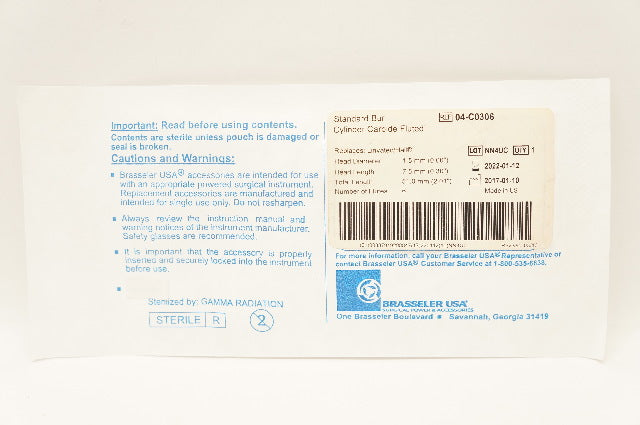 Brasseler 04-C0306 Standard Bur Cylinder Carbide Fluted, 6Flutes 0.06x 2.01in(x)